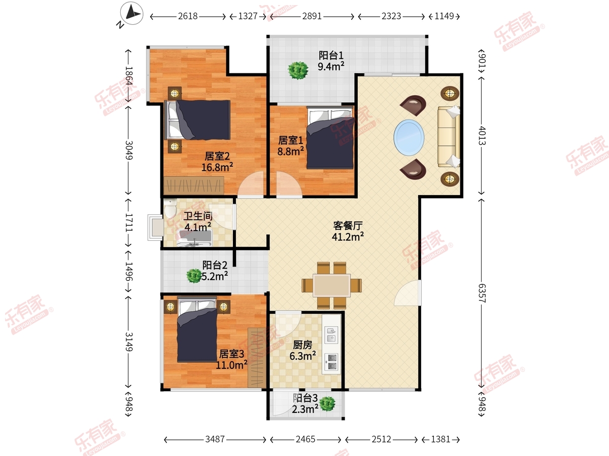 慢城一期 3房2厅1卫 84.31㎡