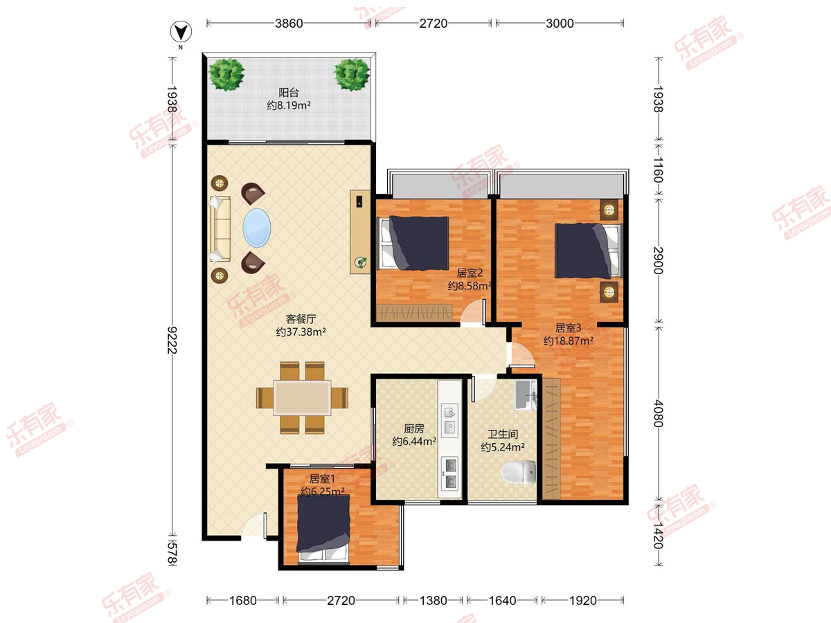 精装三房，厅出阳台看龙城公园，视野开阔，居住舒适