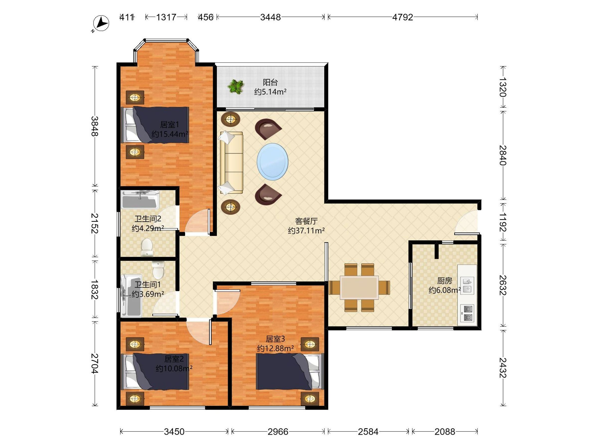 海景花园(华侨城) 3房2厅2卫 117.15㎡