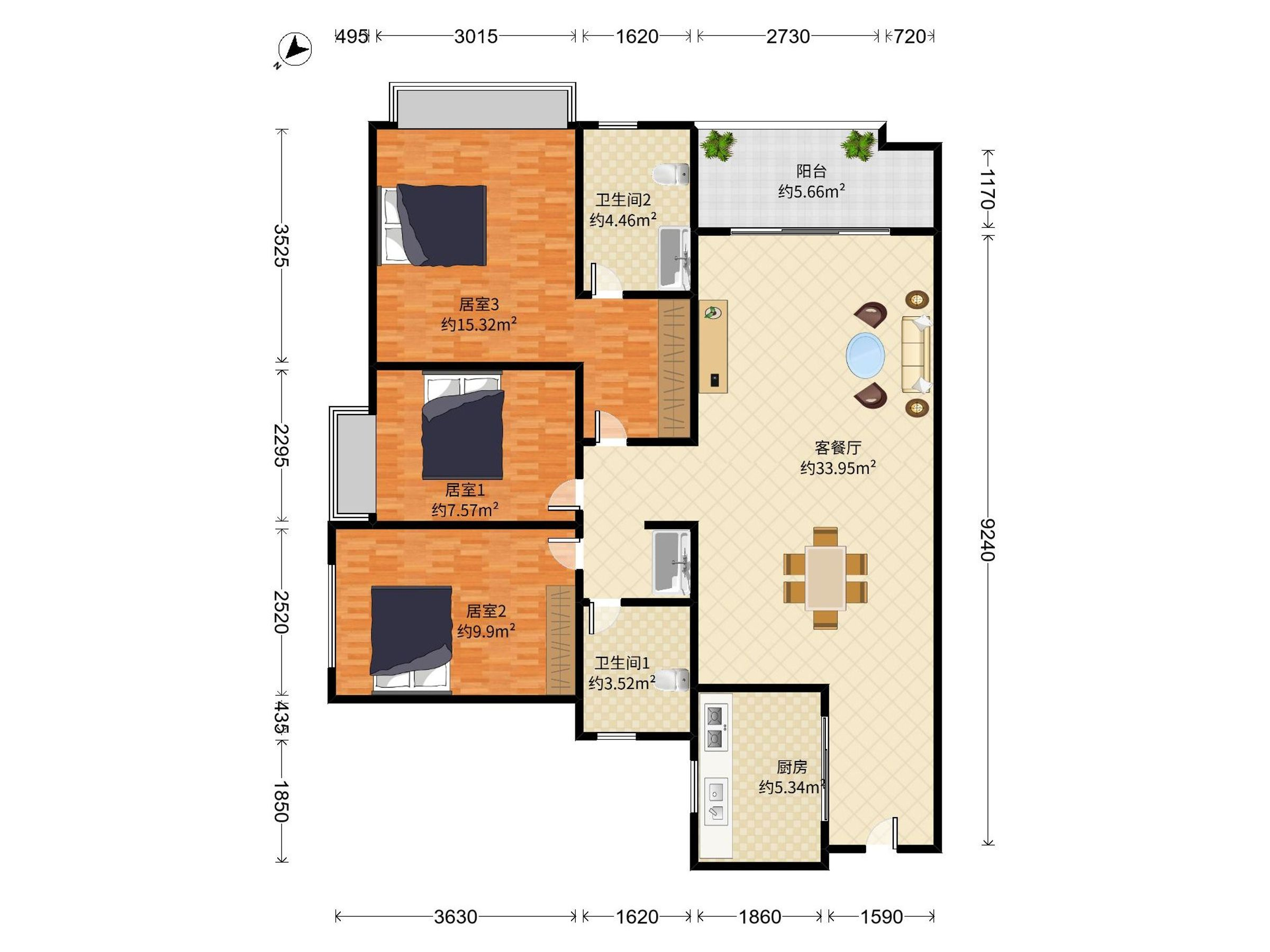 万科金域蓝湾君澜 3房2厅2卫 108.1㎡