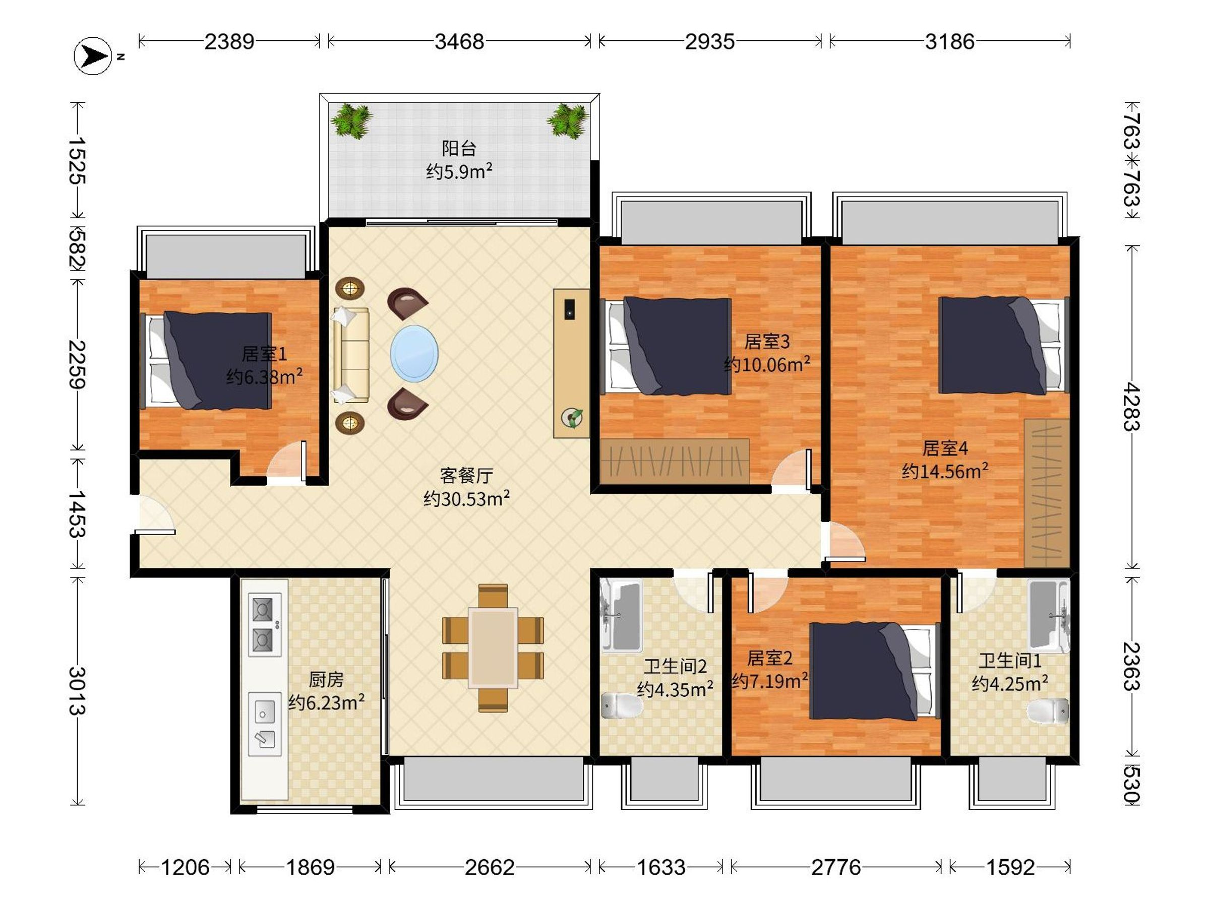 山海丹华府 4室2厅2卫1厨1阳 116.0 南