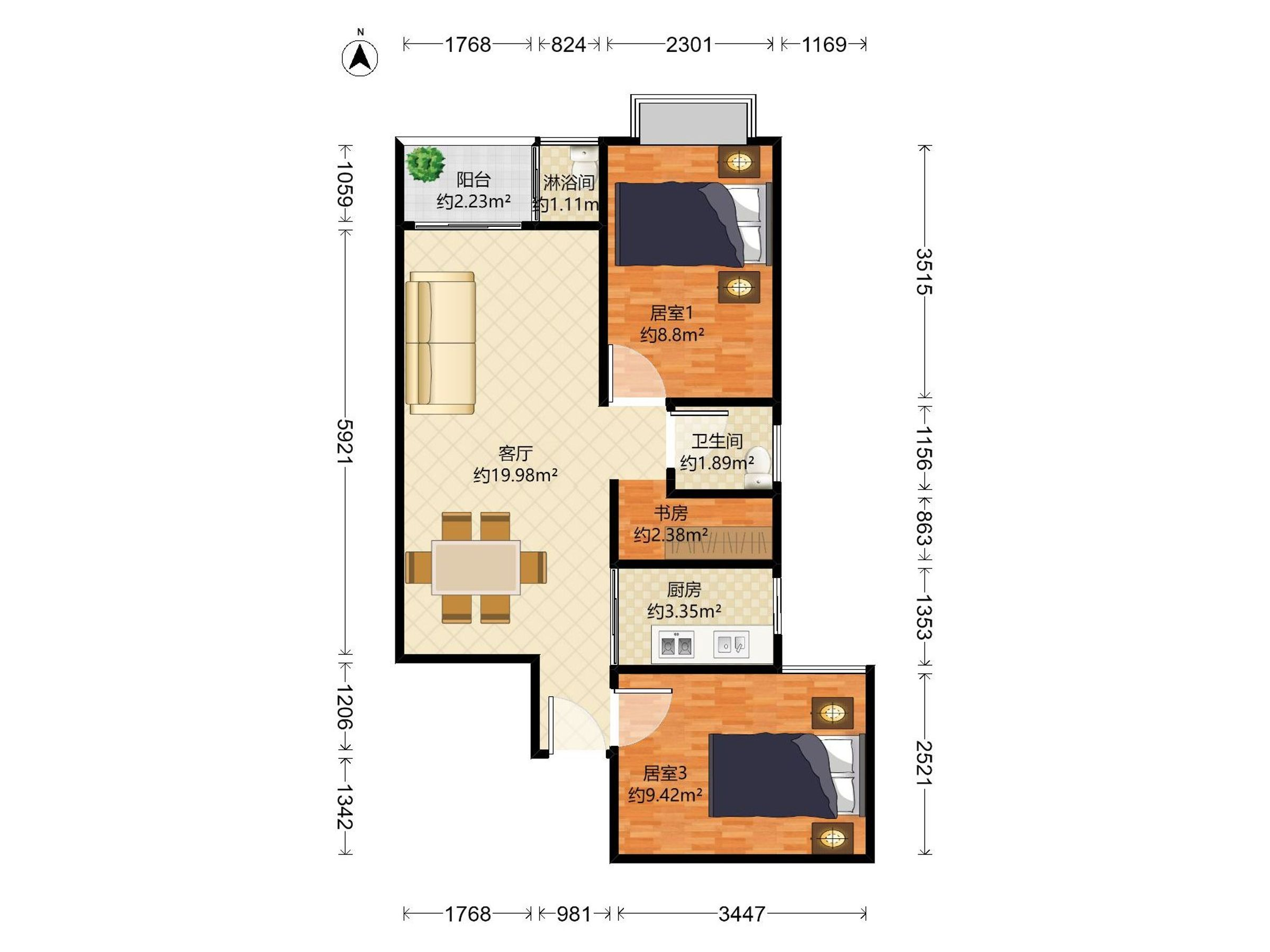 长丰苑 3房1厅1卫 68㎡