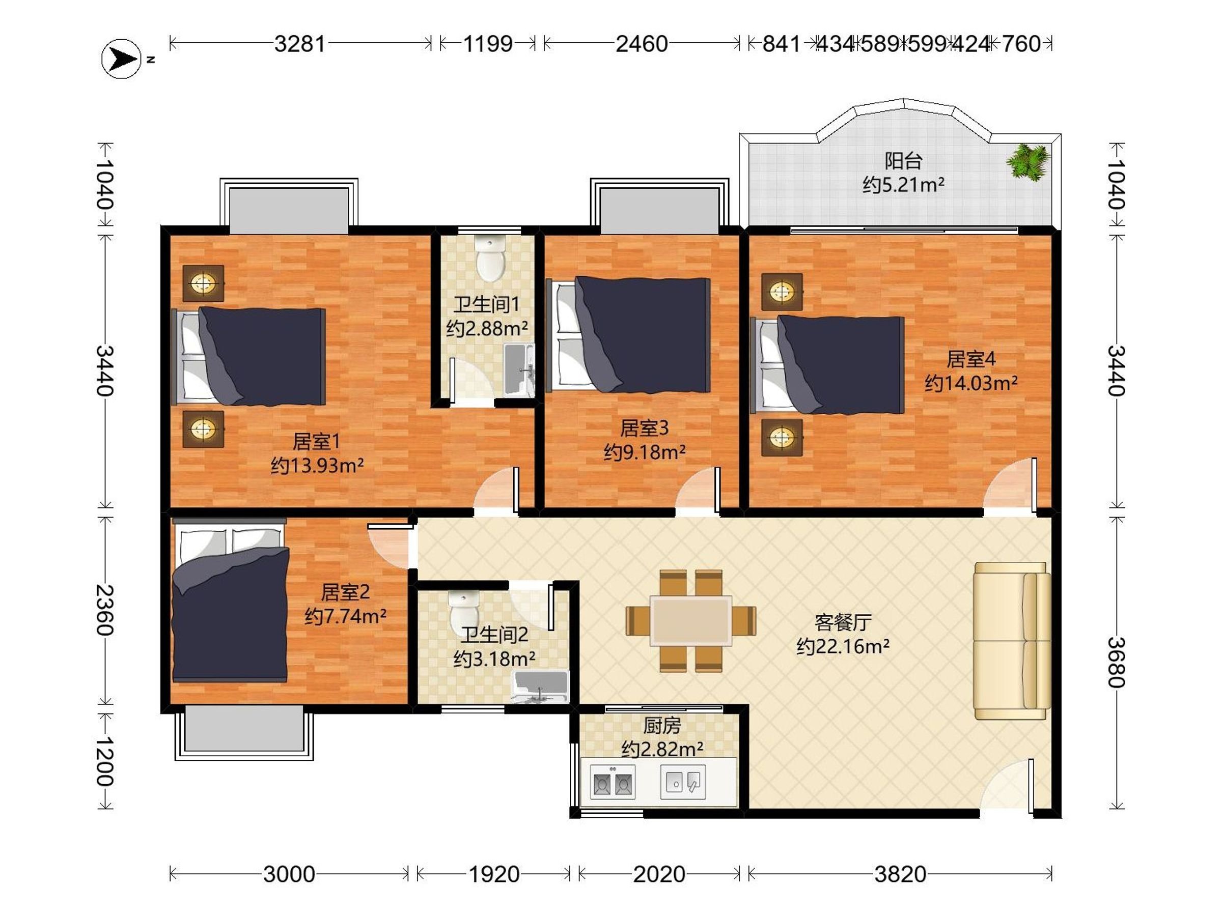 新光小区 西北 普装 4室 2厅 96m²