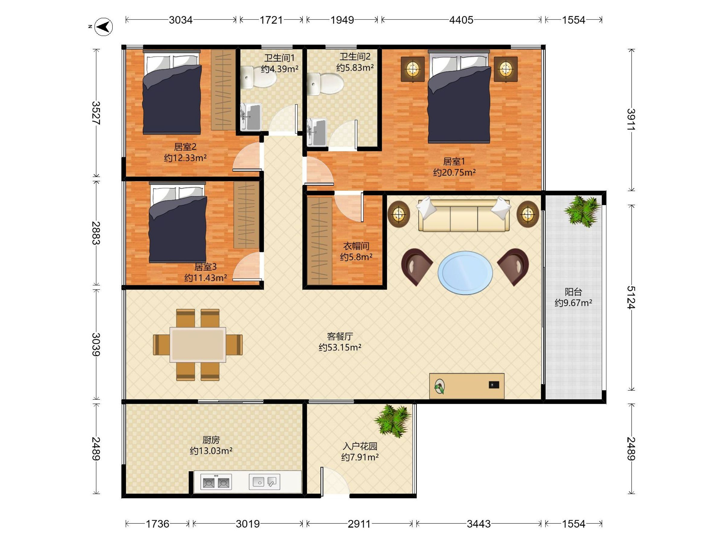 四季山水精装三房，南北通透大三房。