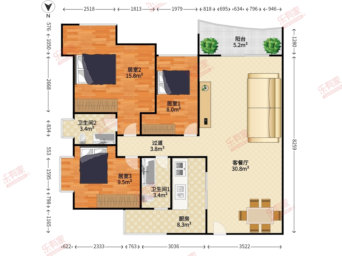 金城华庭 3房2厅2卫 94.3㎡