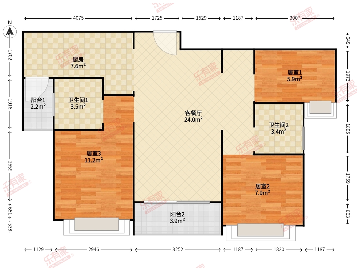 福安苑 3室2厅2卫1厨2阳 98.87 南