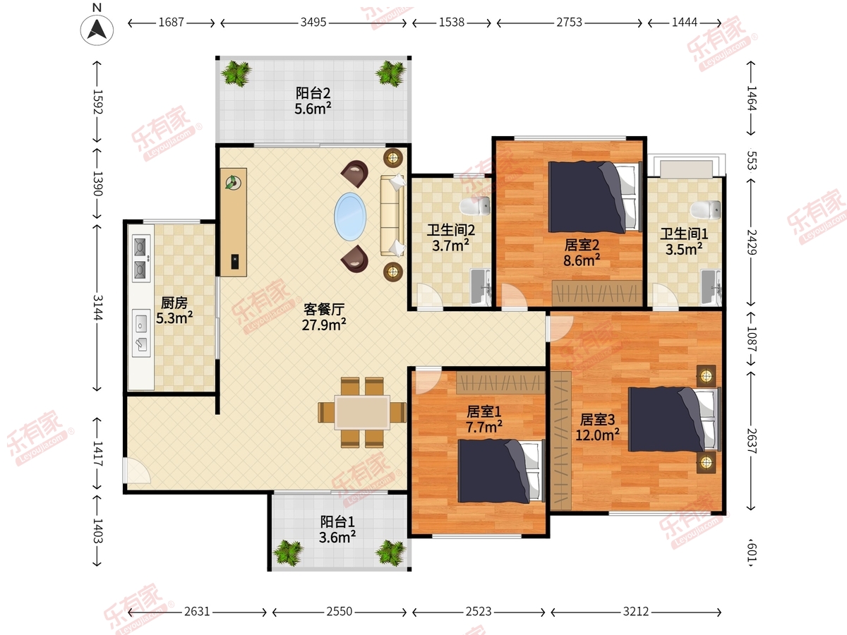 绿洲华庭 3房2厅2卫 88.15㎡-中山绿洲华庭租房