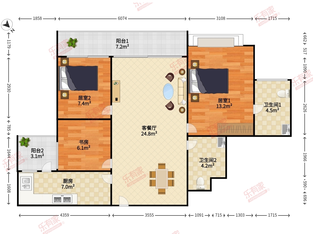东海富汇豪庭 3室2厅2卫1厨2阳 102.78 西南 1