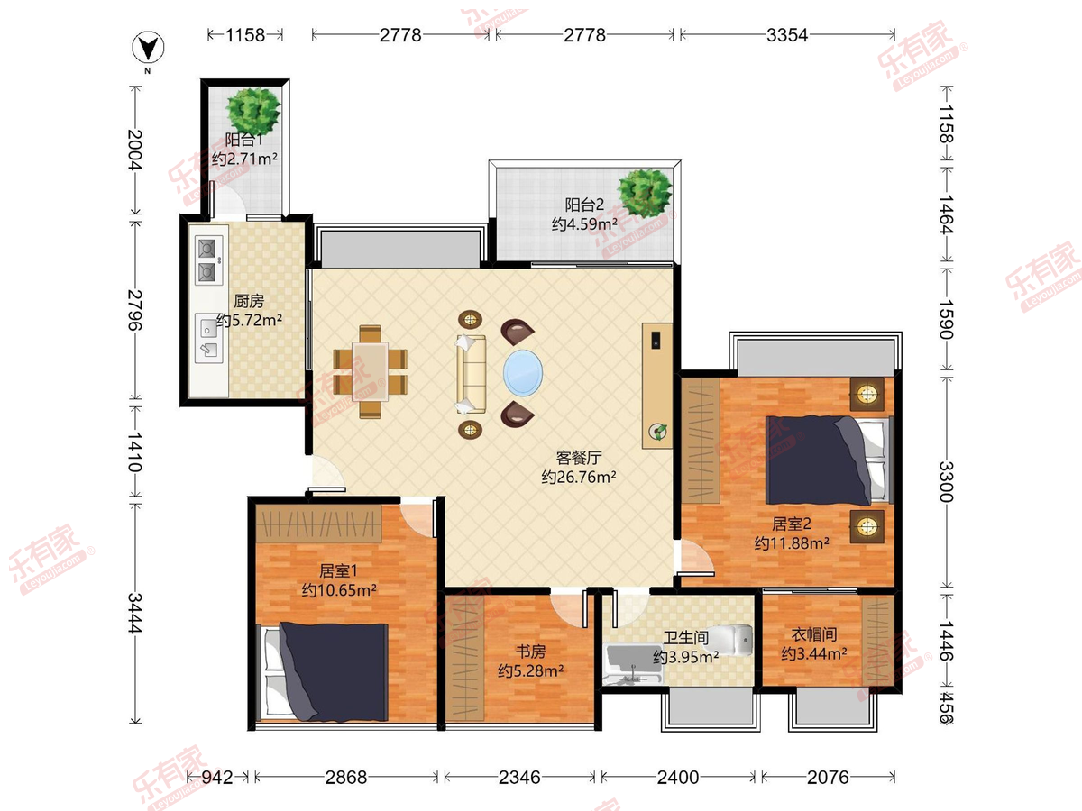 山语海 3房2厅1卫 92㎡-佛山山语海租房