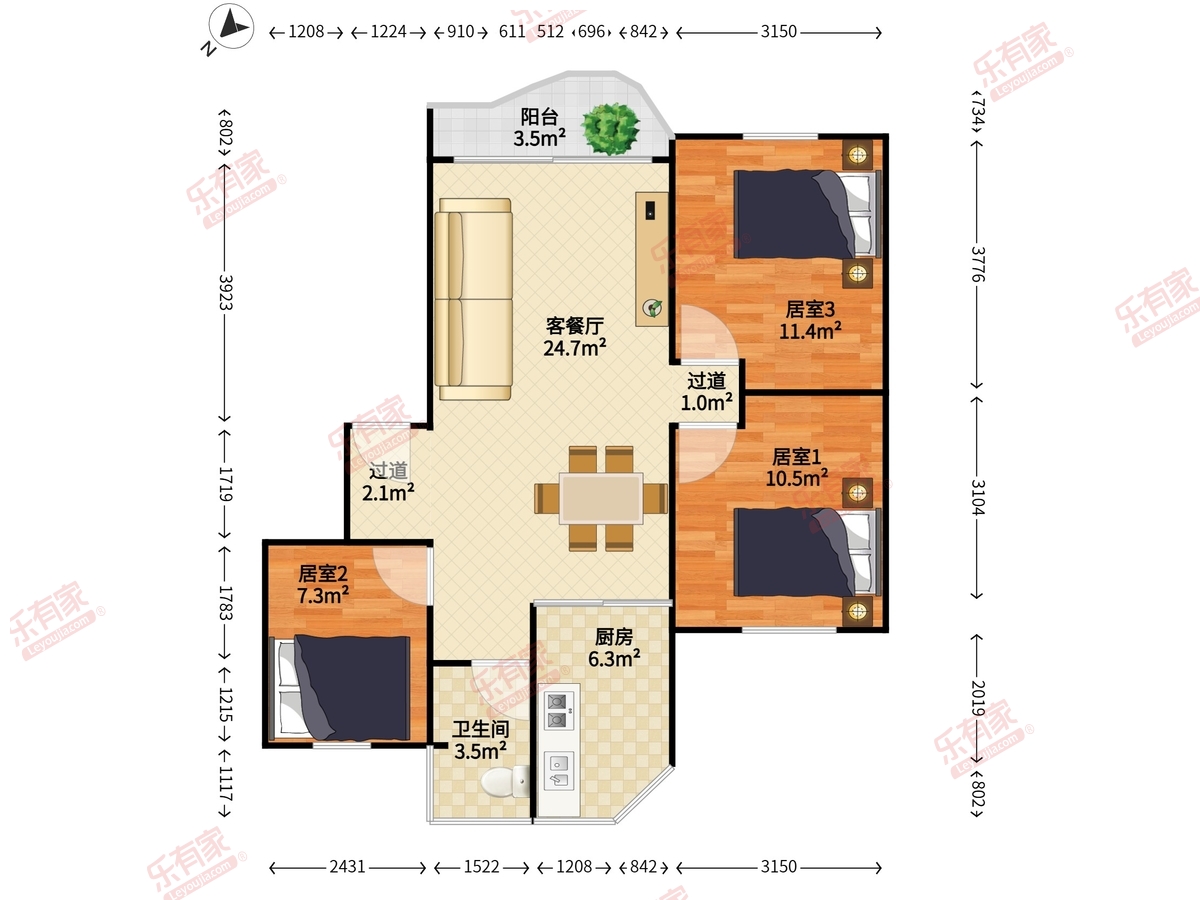 新安湖花园一期 3房2厅1卫 81㎡