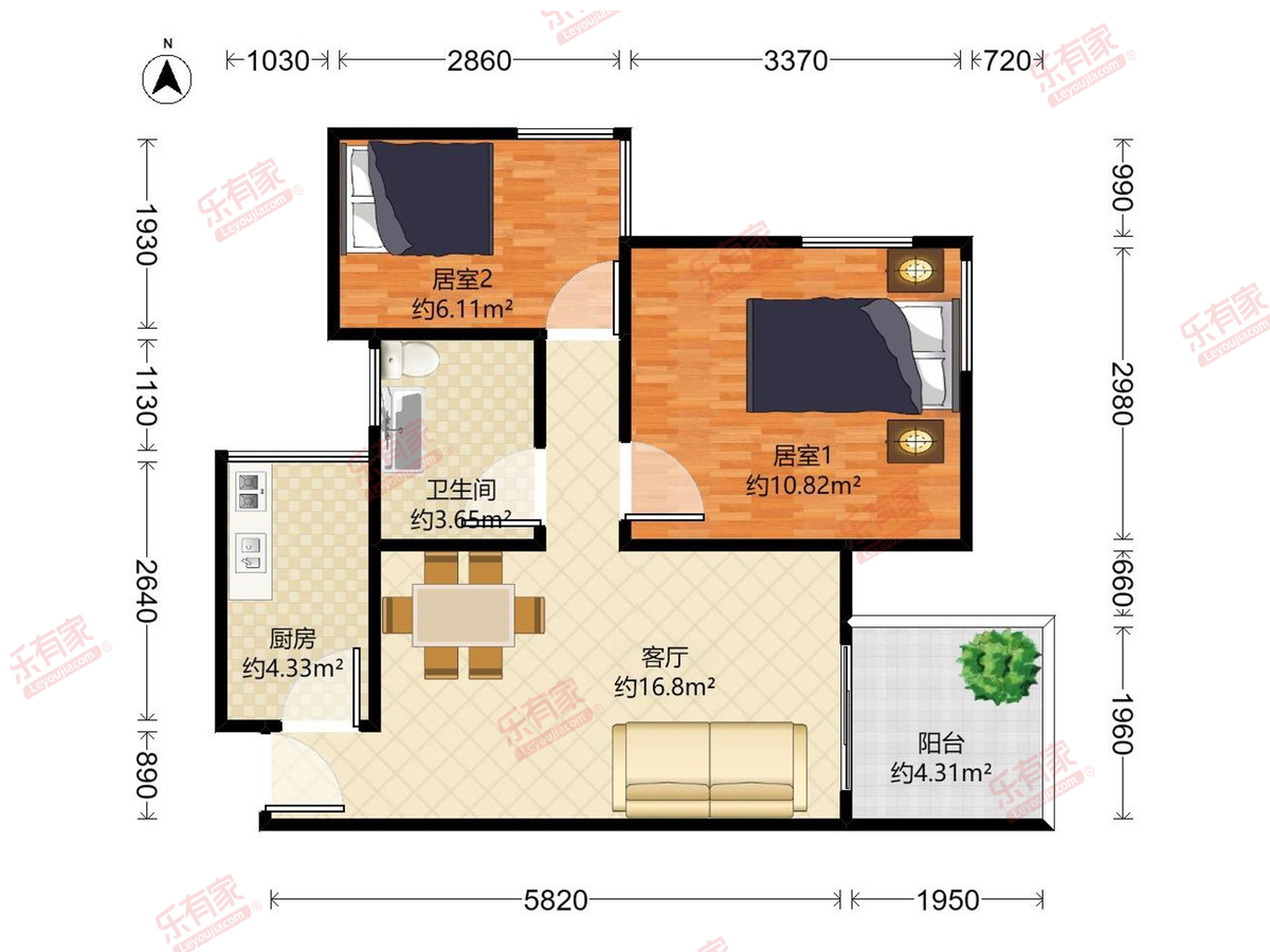 金色假日东南向两房，厅出阳台