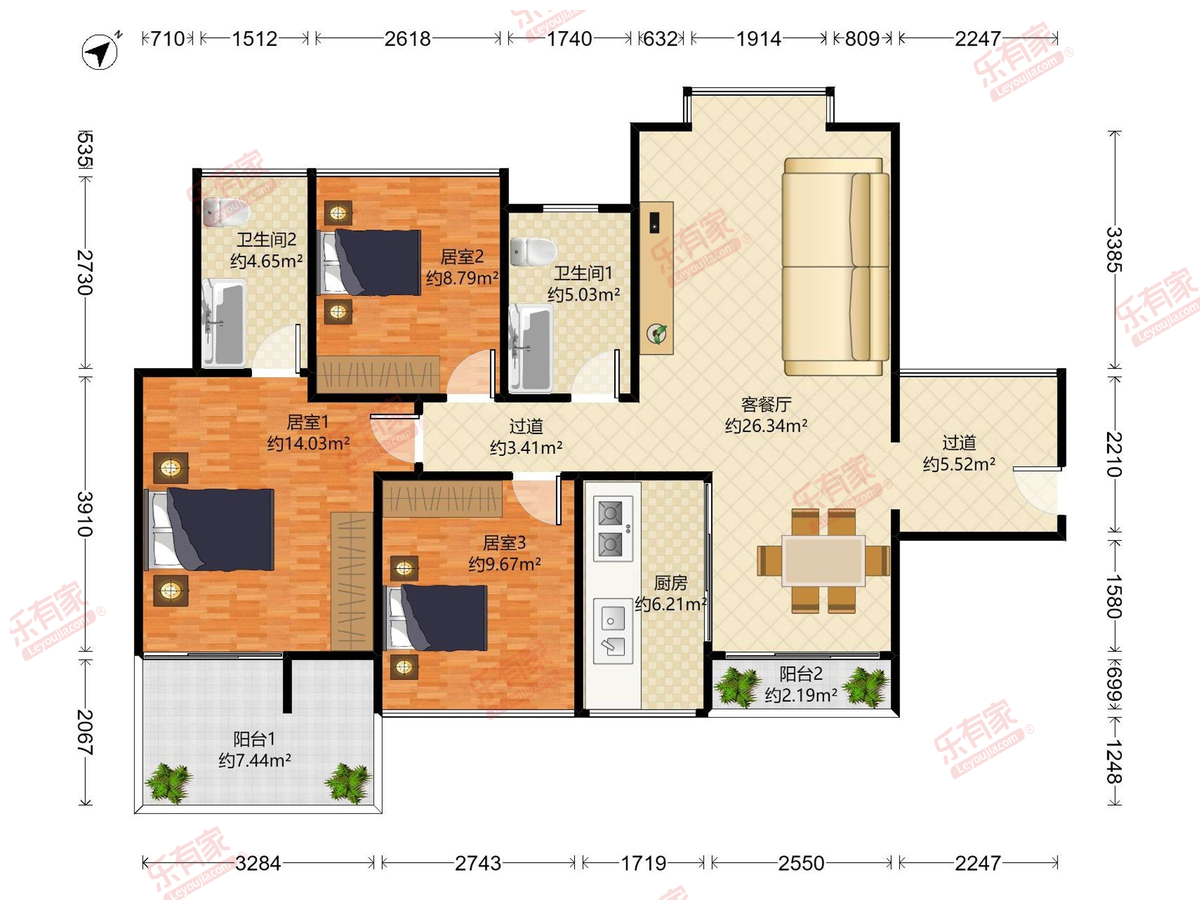 前海康城华府 西北 普装 3室