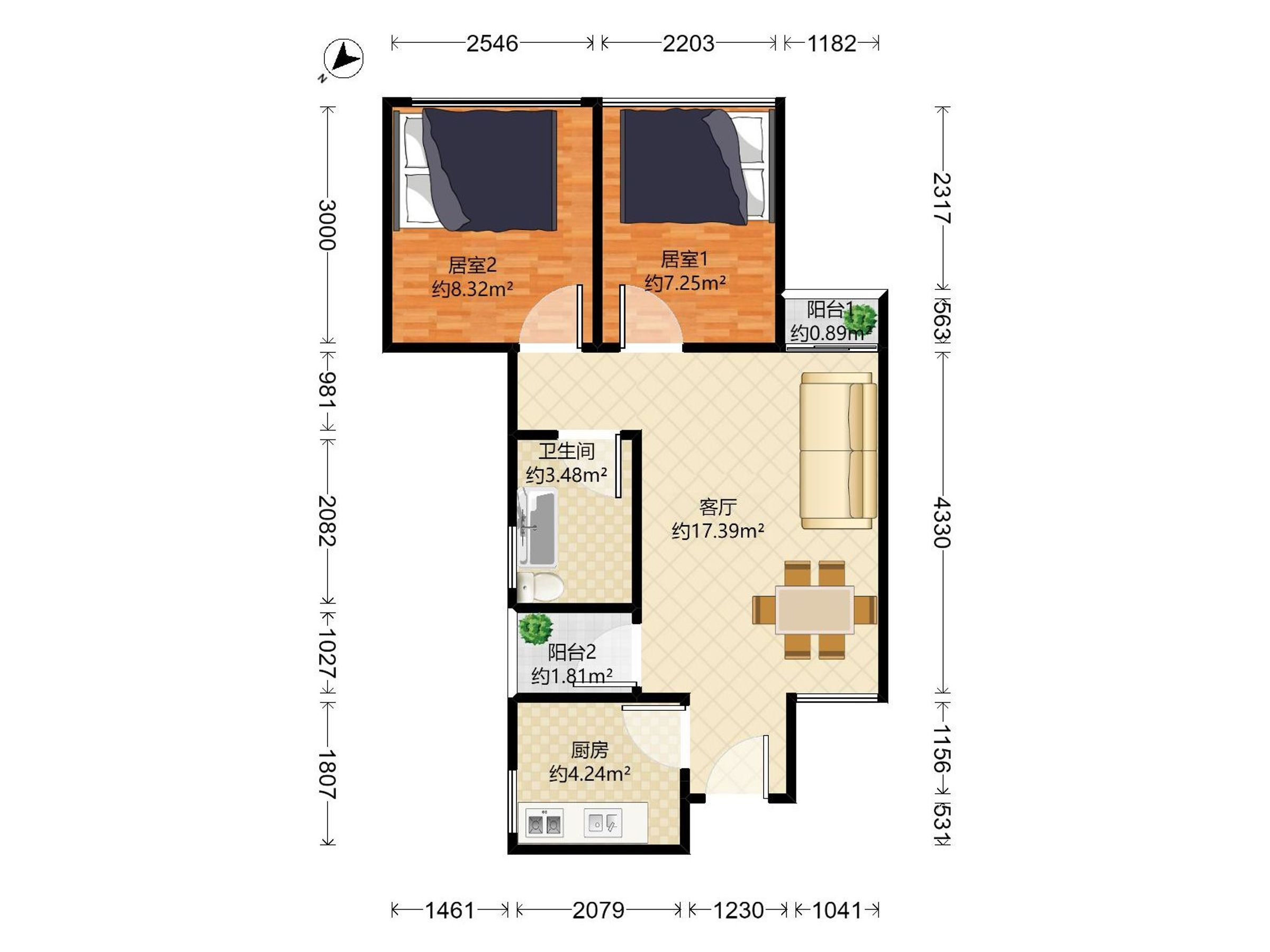 华盛君荟名庭 2房1厅1卫 62.2㎡-珠海华盛君荟名庭租房