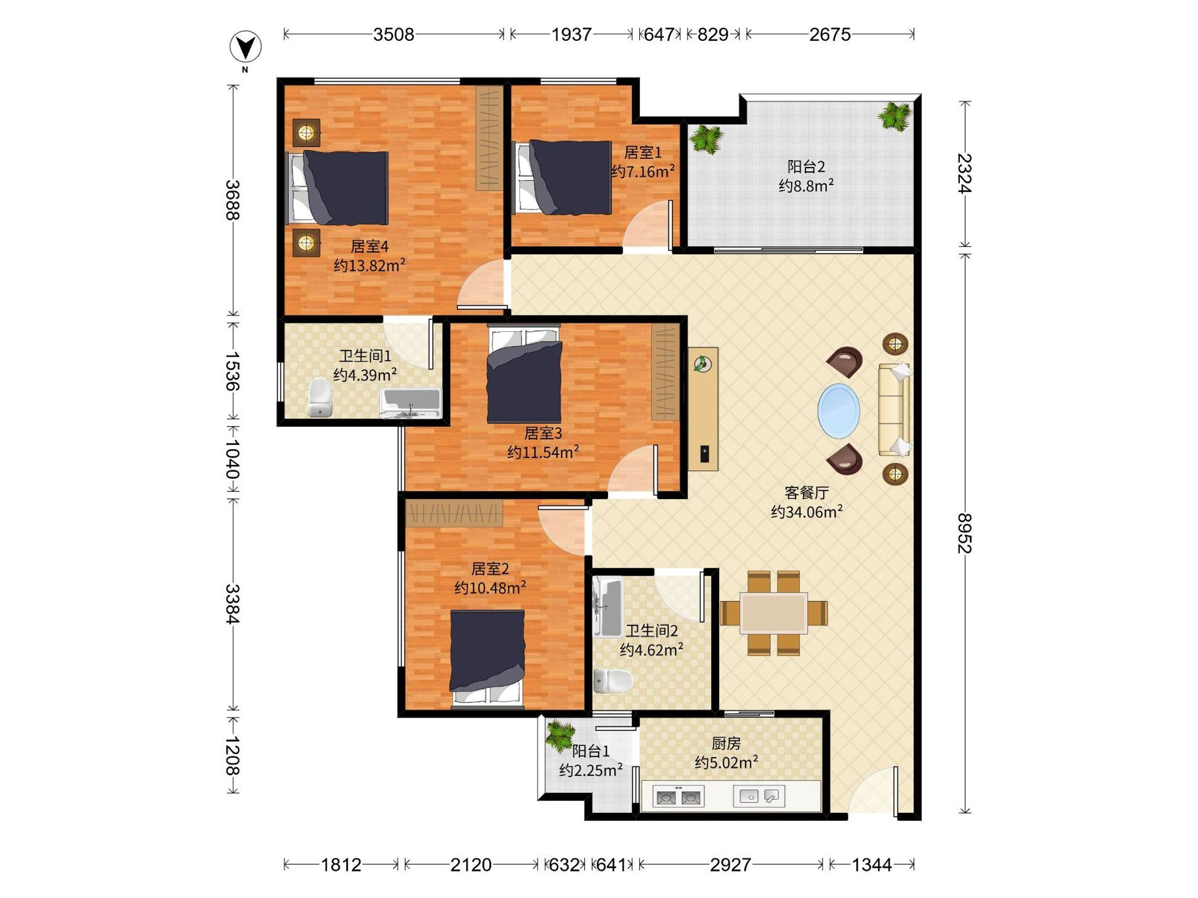 同创九著高高使用率四房急售，安静不吵