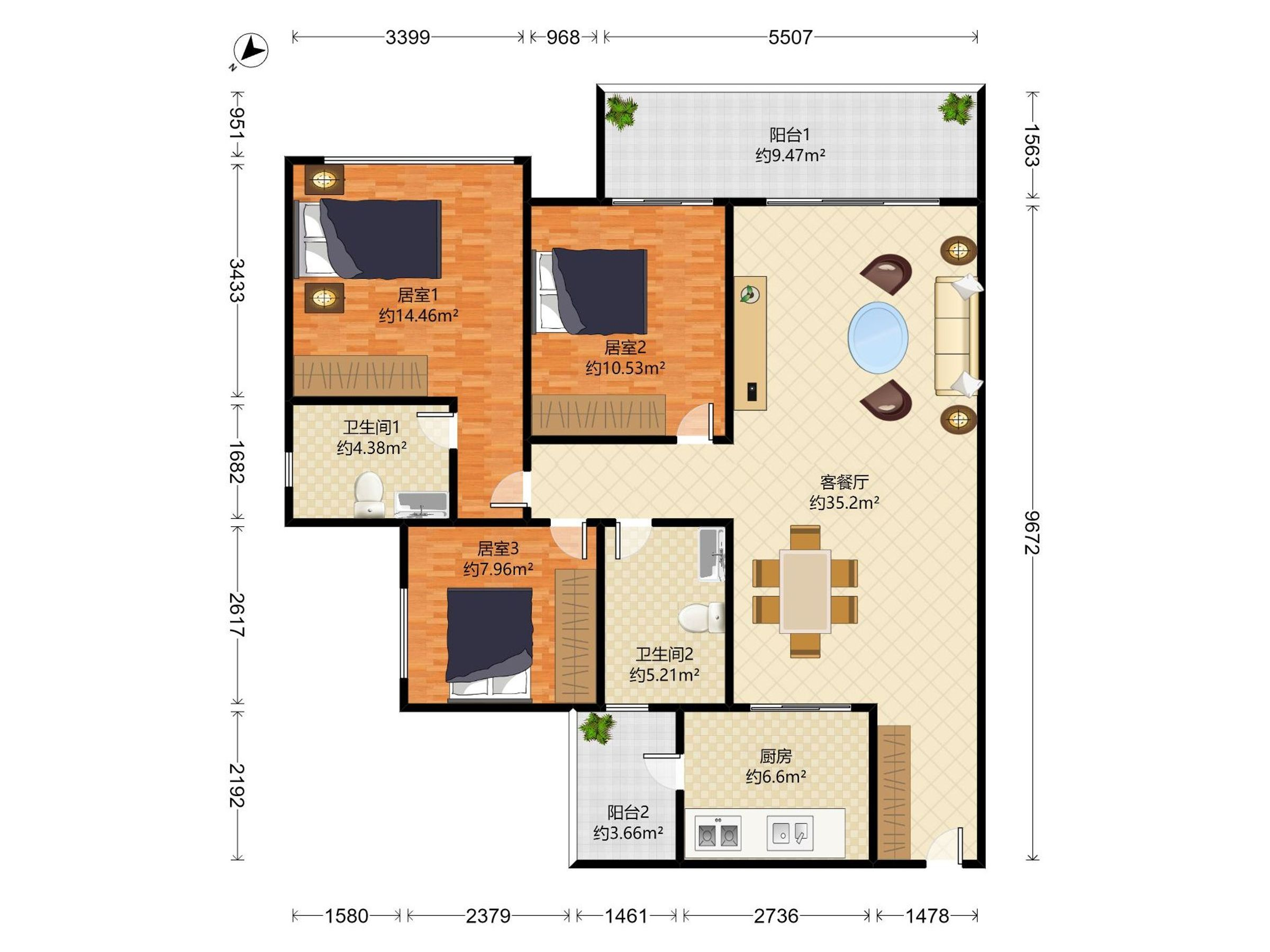 越秀星汇品峰 3房2厅2卫 116㎡