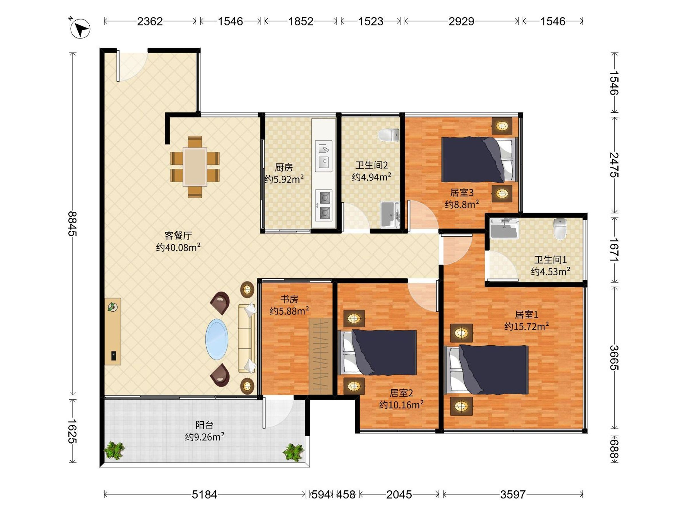 鹏程上花园（二期） 4室2厅2卫1厨1阳 103.0 南北