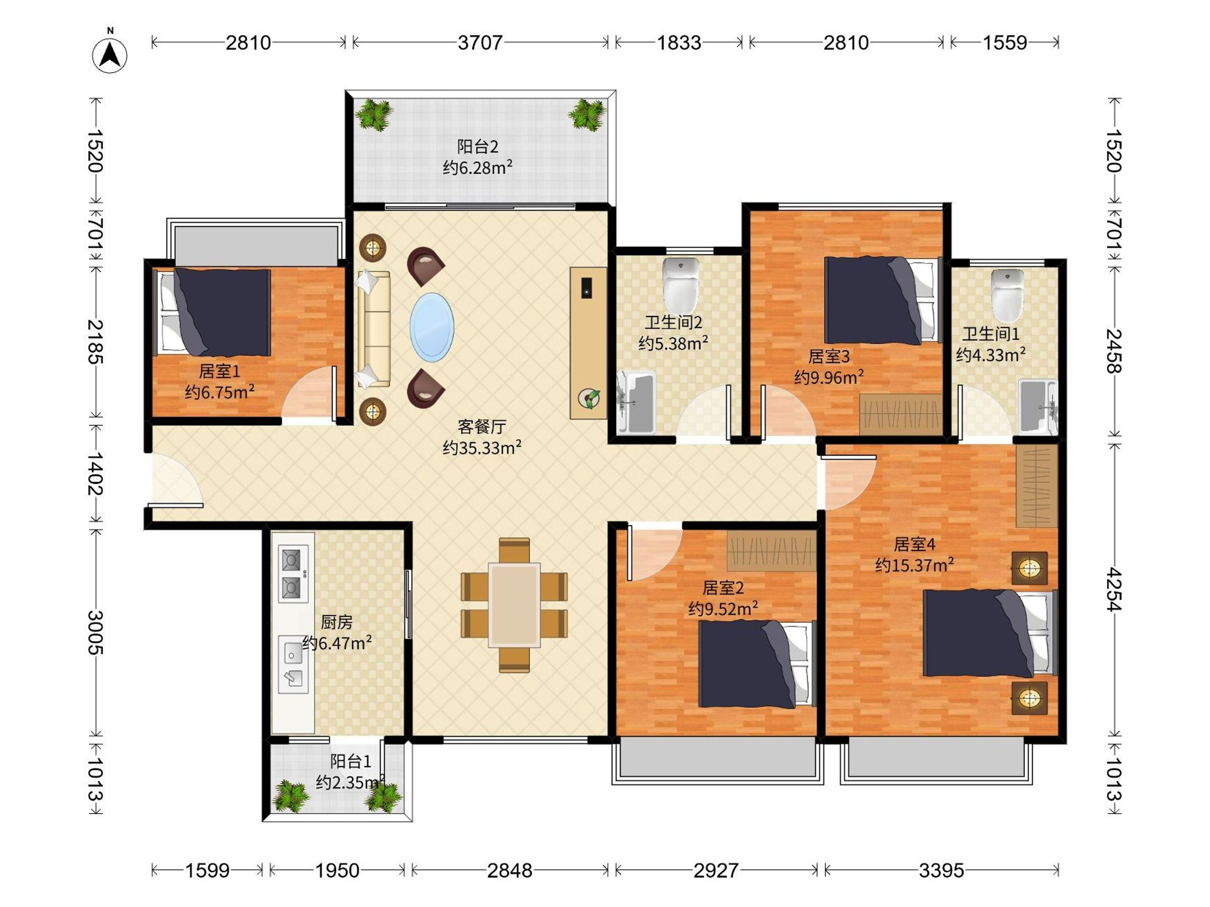龙园大观二期 4房2厅2卫 111.88㎡