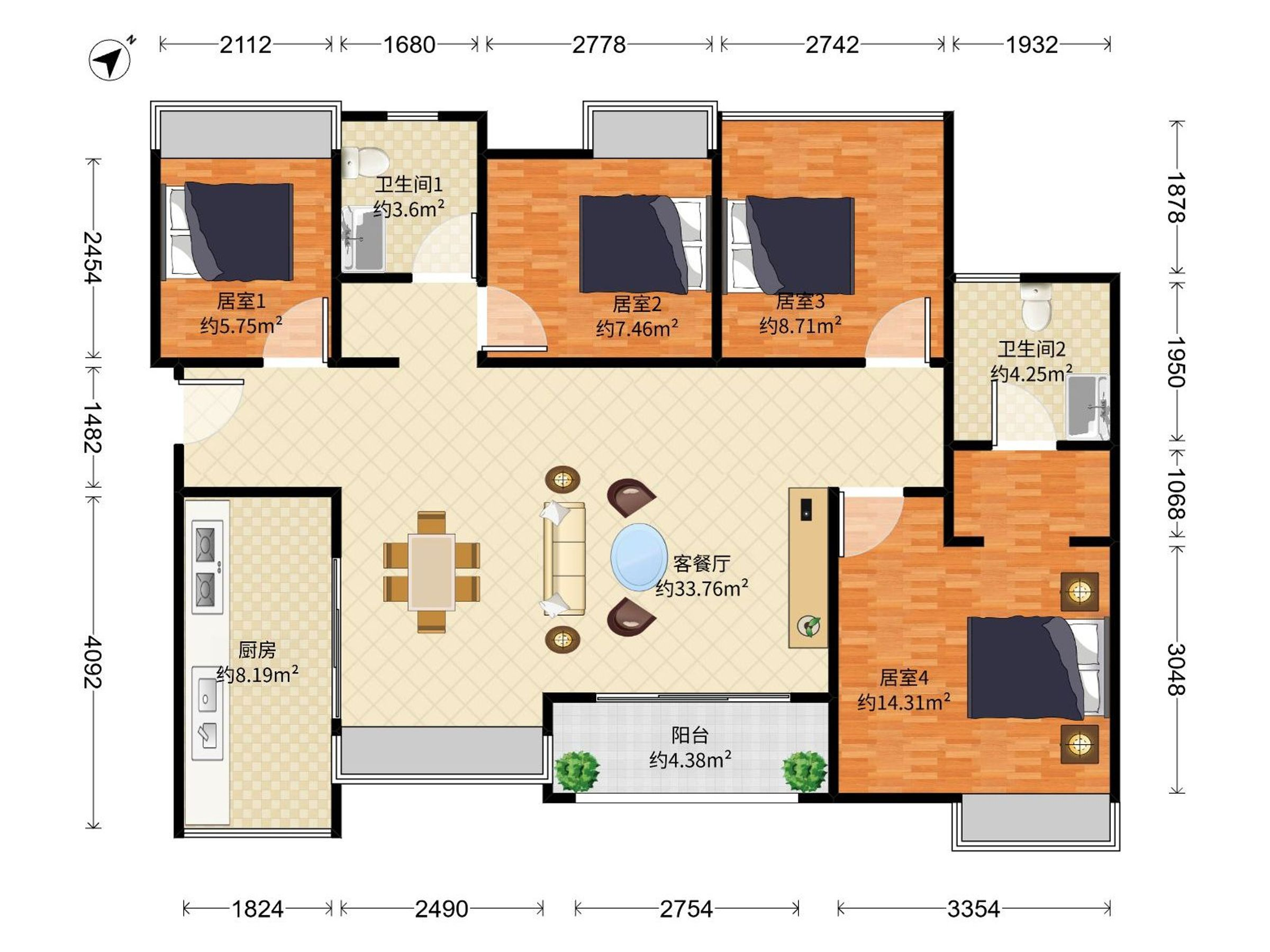 卓越弥敦道 4房2厅2卫 107.84㎡
