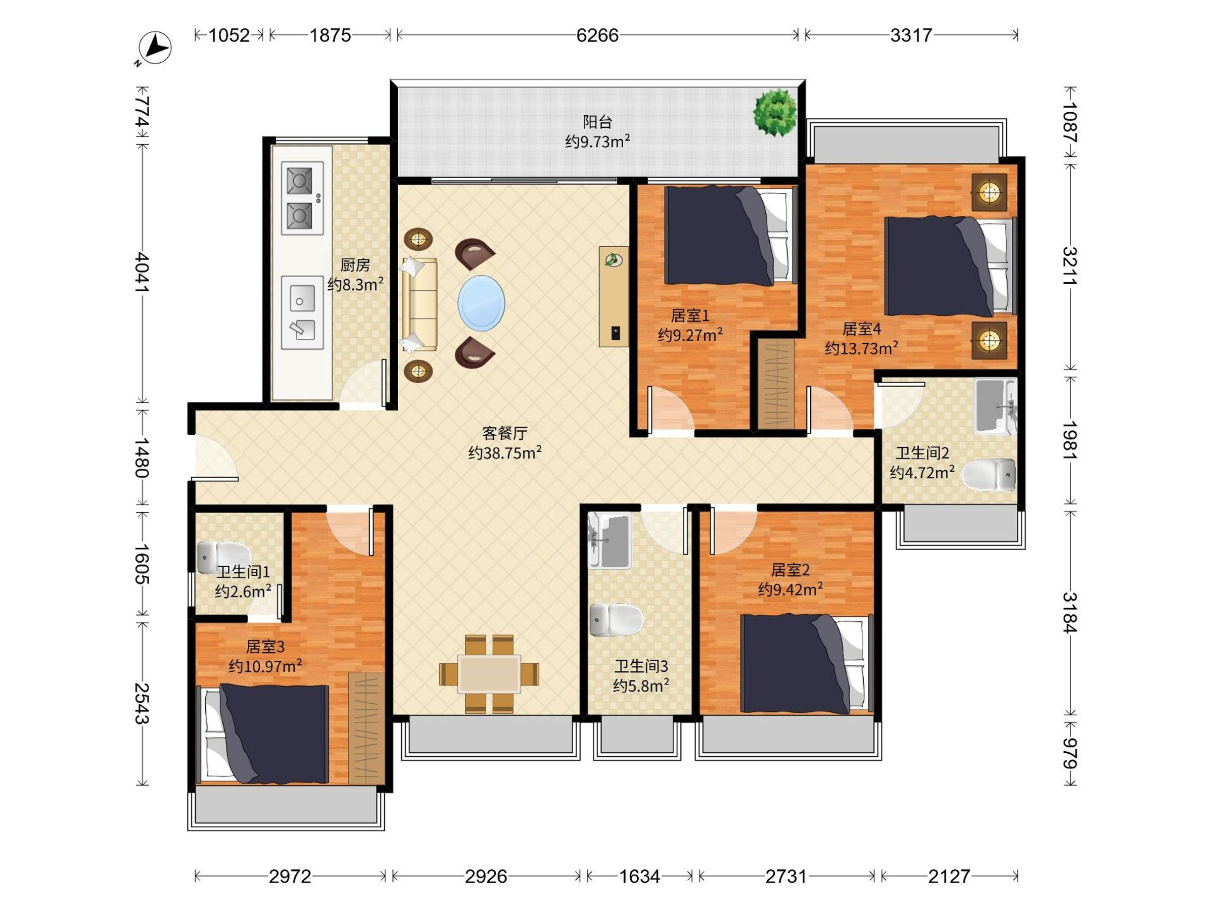 山海上园二期 4房2厅3卫 143.6㎡