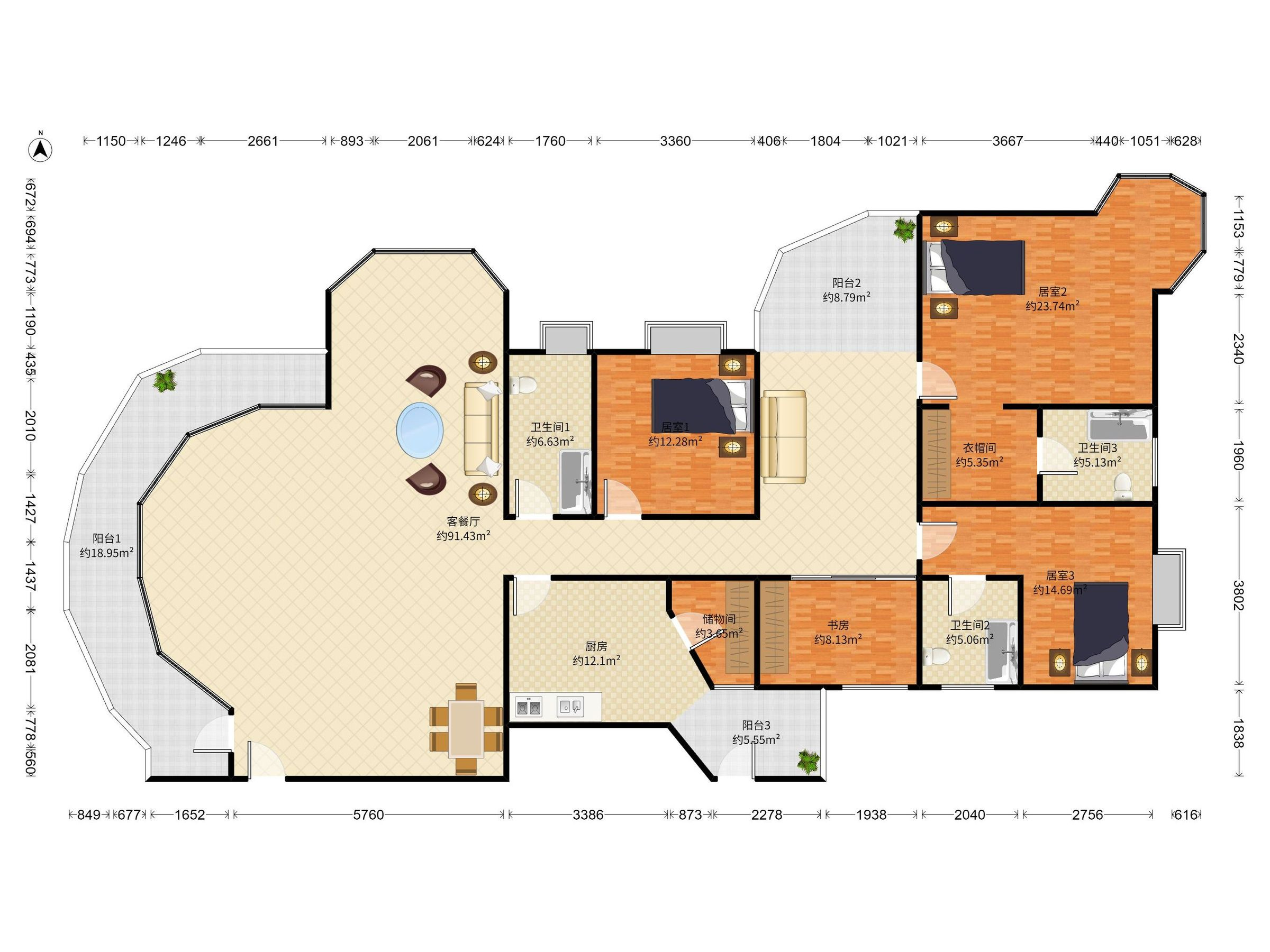 世纪村三期 5房2厅3卫 265.57㎡