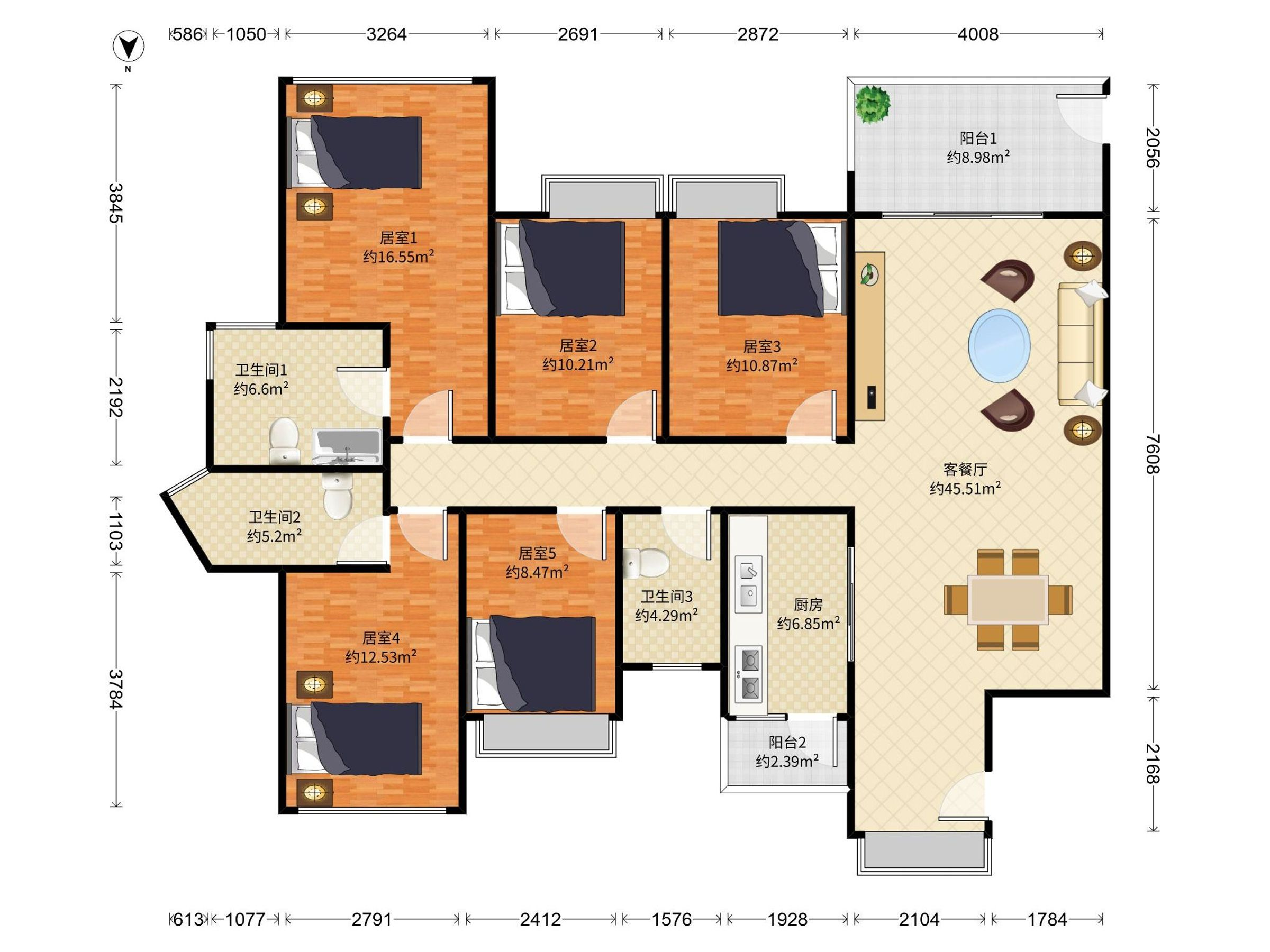 星河荣御花苑 5房2厅3卫 182.01㎡