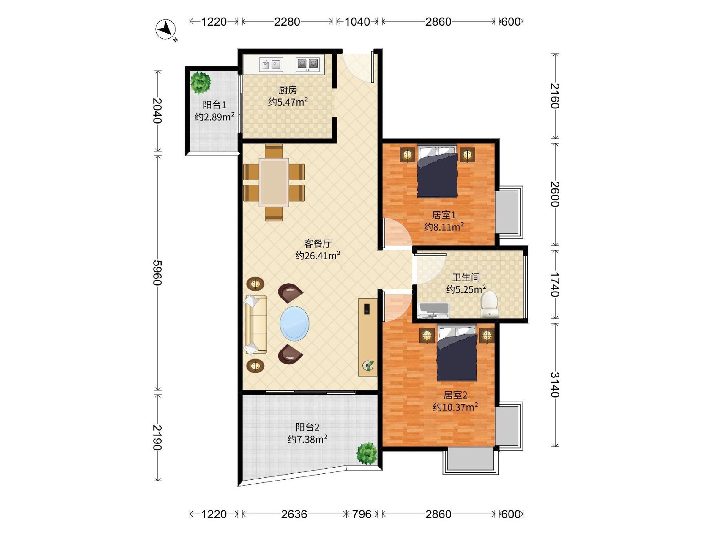 金泓凯旋城 东北 普装 2室 2厅 79.77m² 