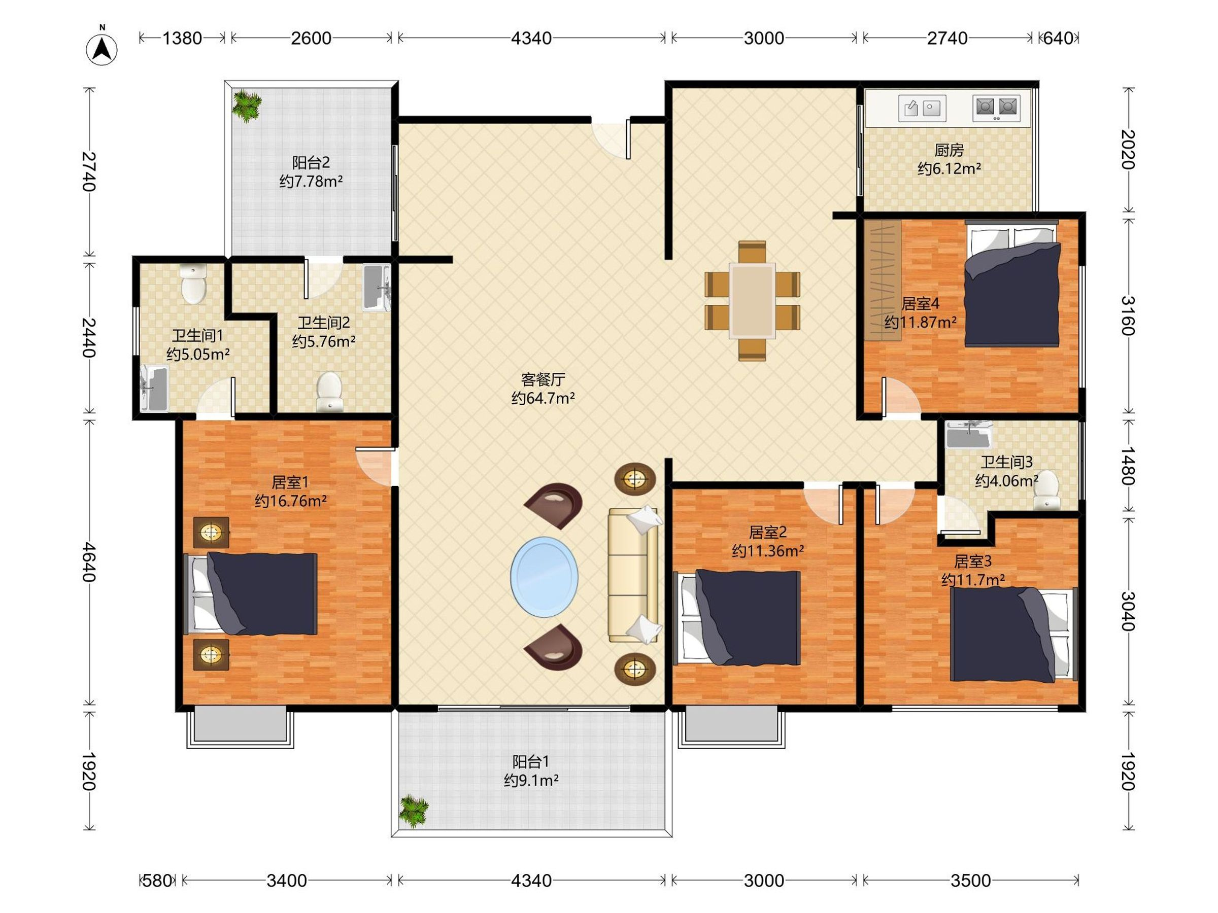 承翰来座山 4房2厅3卫 140.79㎡