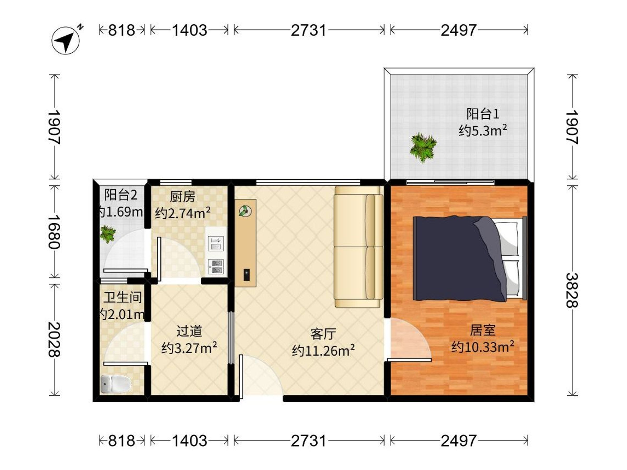 温馨一室一厅，公园相伴，地铁便捷，理想居所，尽享生活便利。