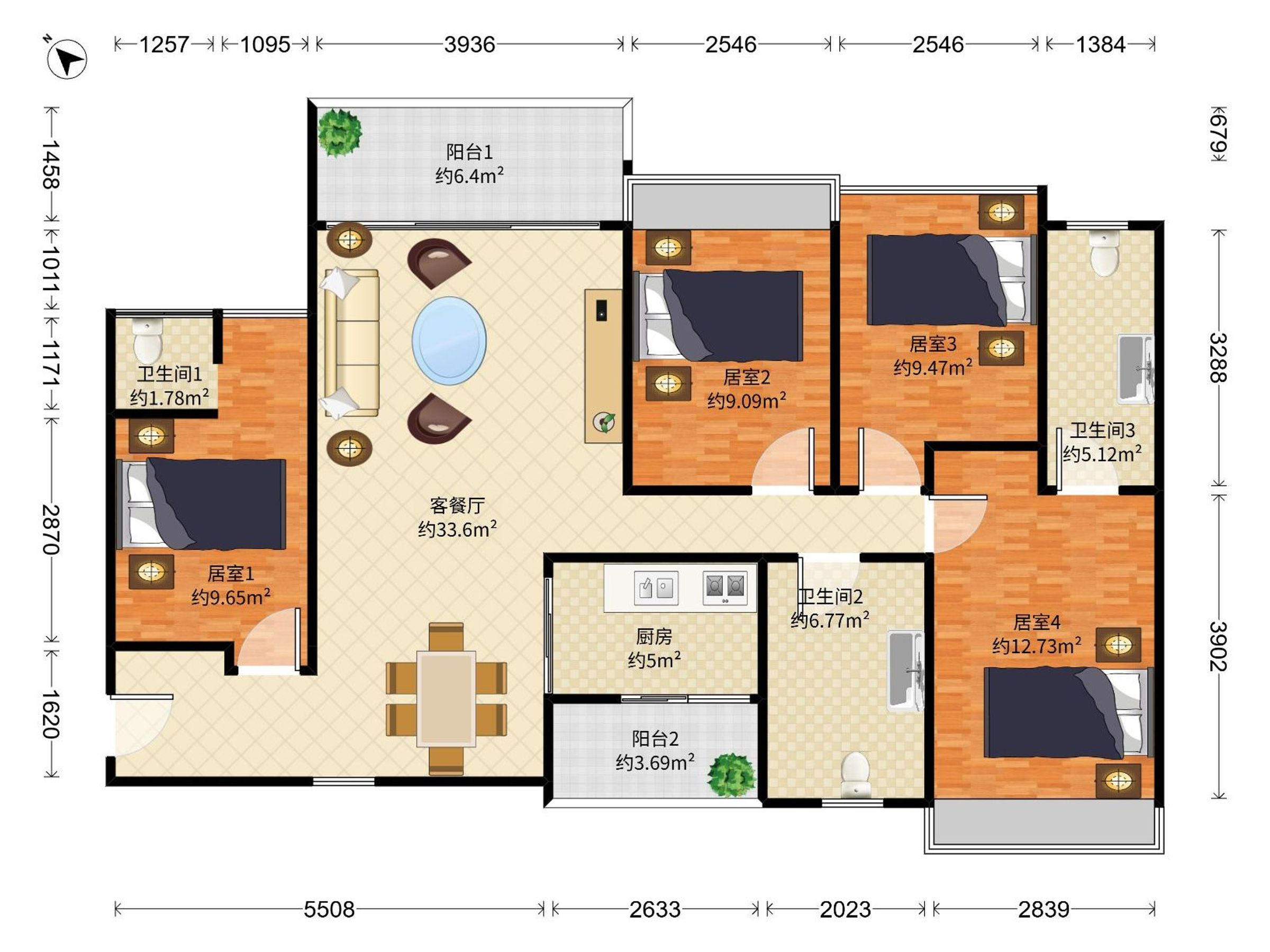 美乐米可花园 4房2厅3卫 105.24㎡