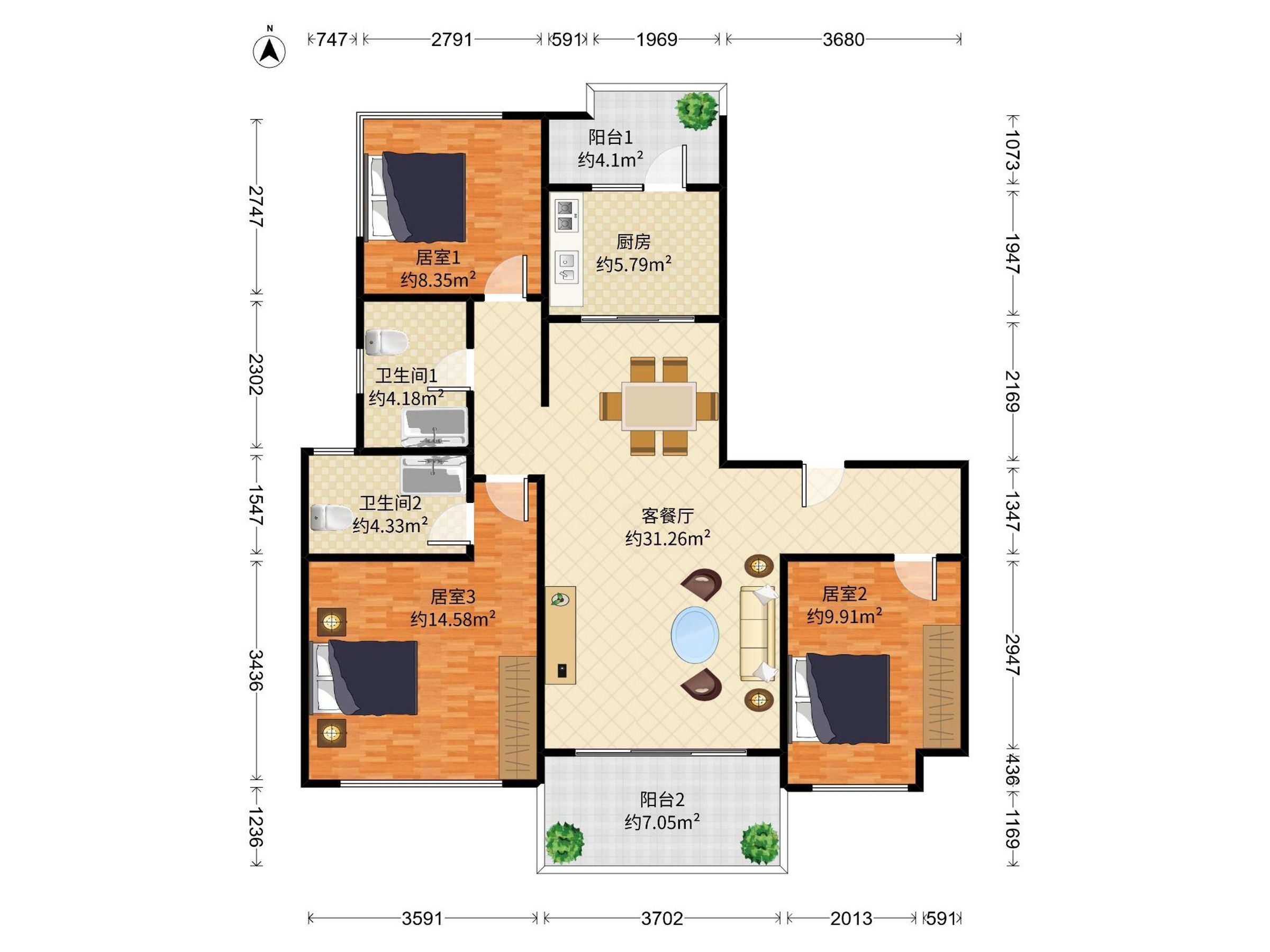 南区次新小区，专梯入户！南北对流精装3房！！