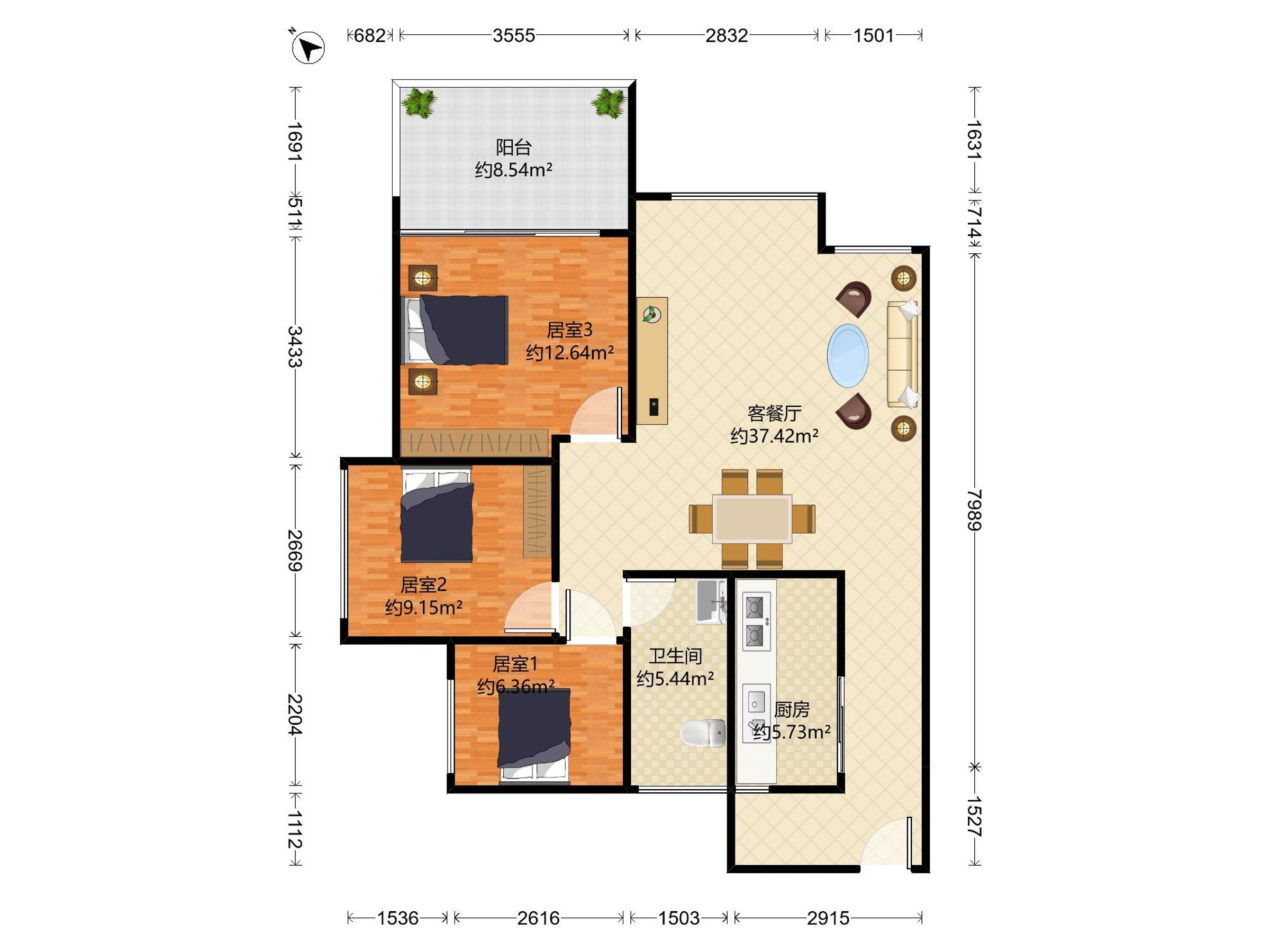 英郡年华二期 3房2厅1卫 84.18㎡