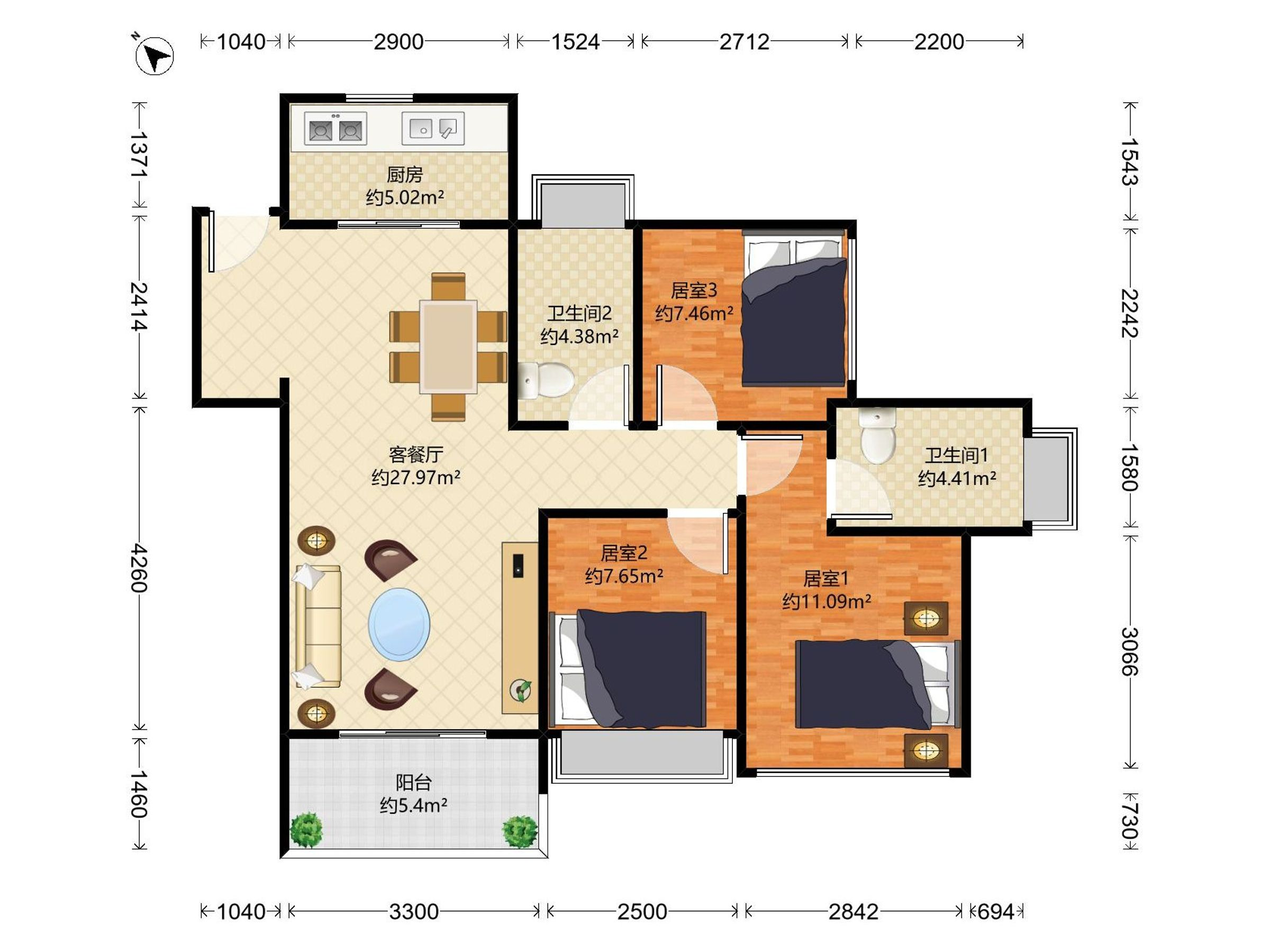 金融街华发融御花园 3房2厅2卫 93㎡