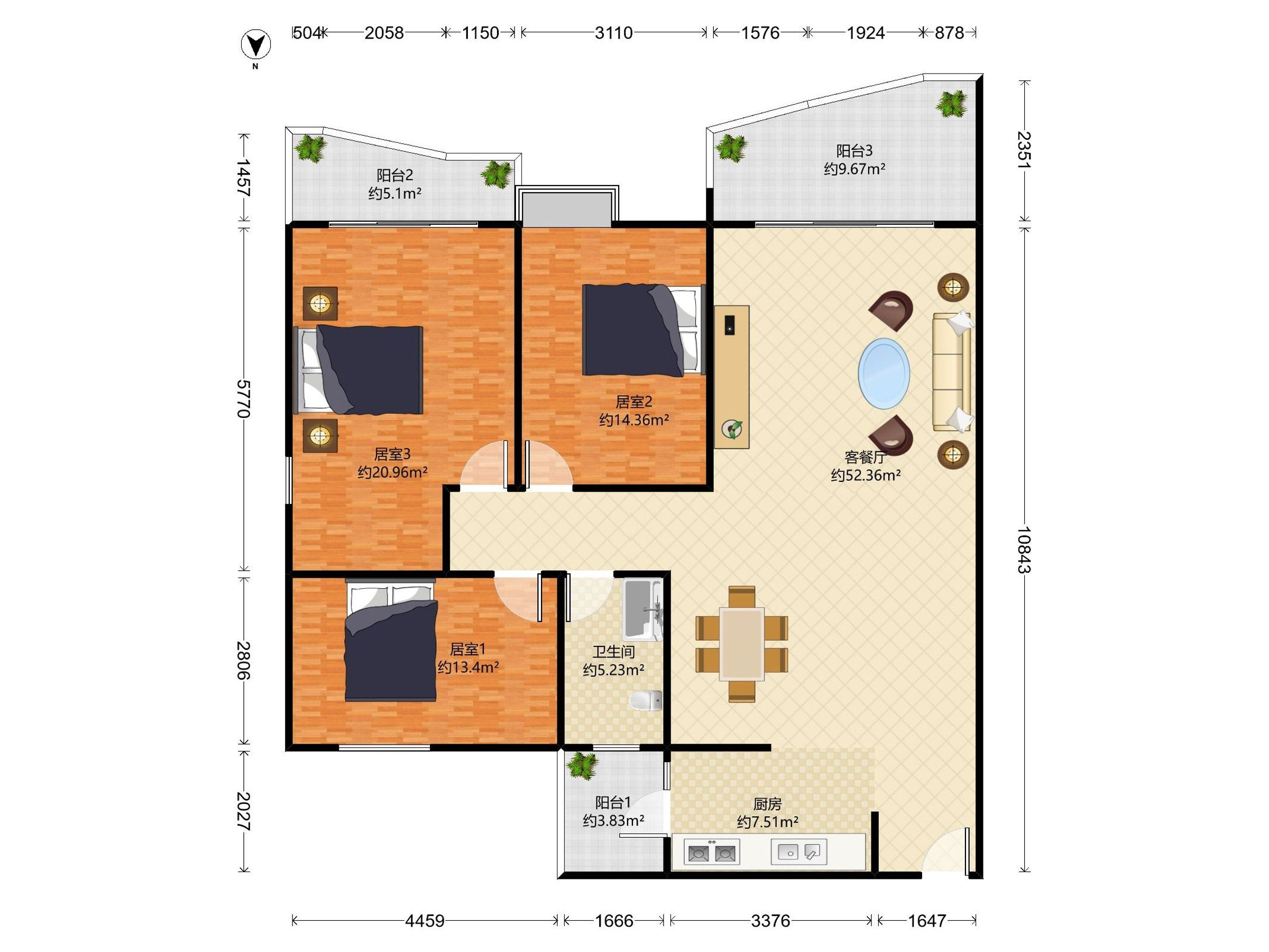 群英华庭 3房2厅1卫 155㎡