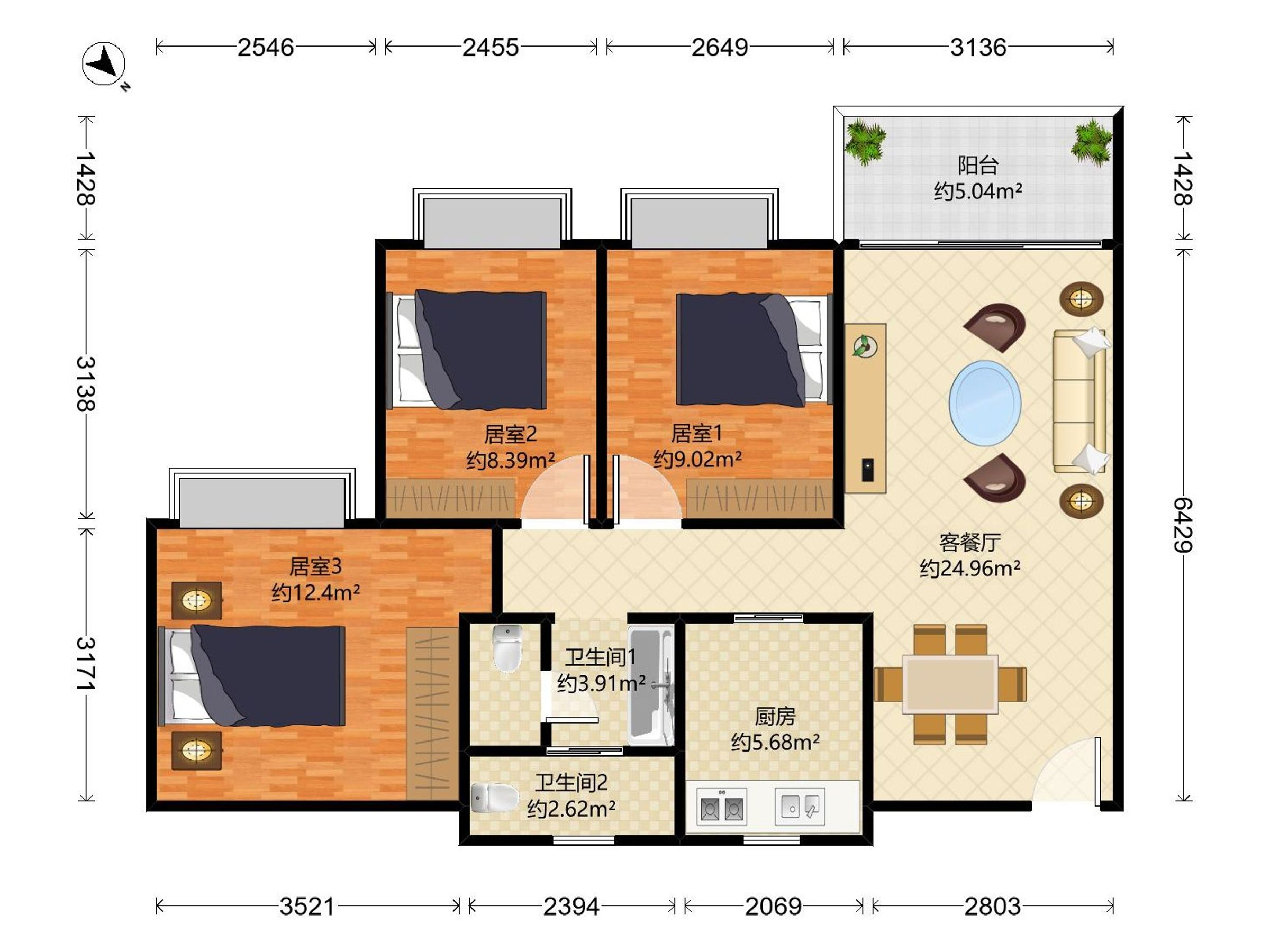 华润城润玺一期 3房2厅2卫 100㎡