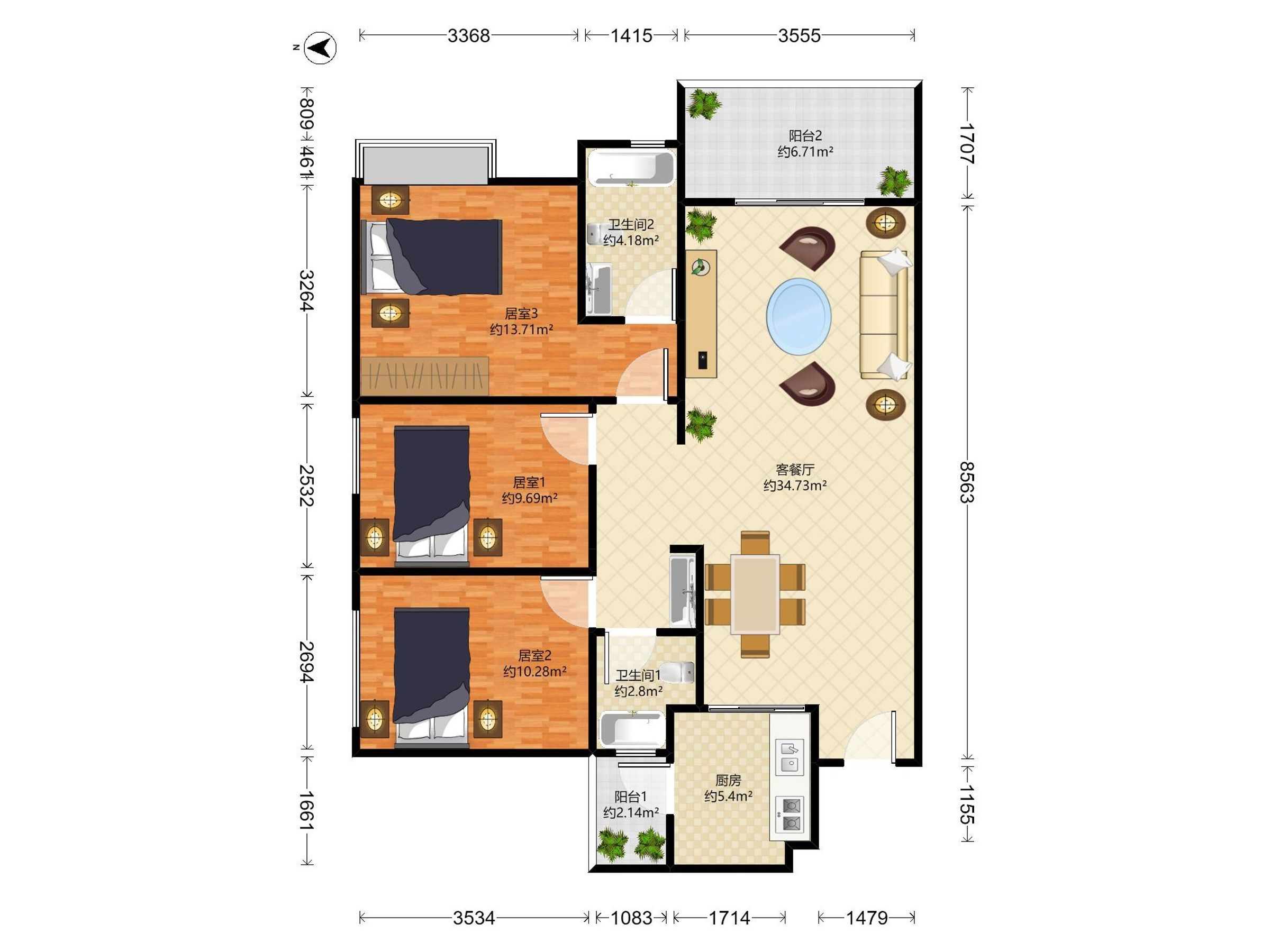 澜溪泮岛 3房2厅2卫 103.22㎡