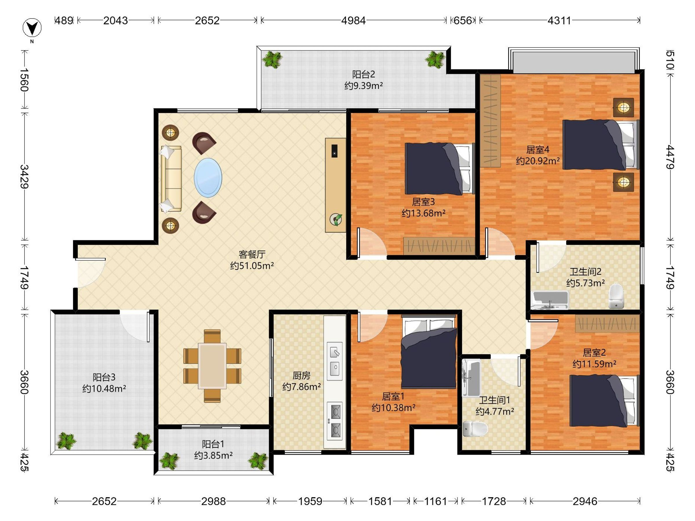鸿威的森林 4房2厅2卫 84.62㎡