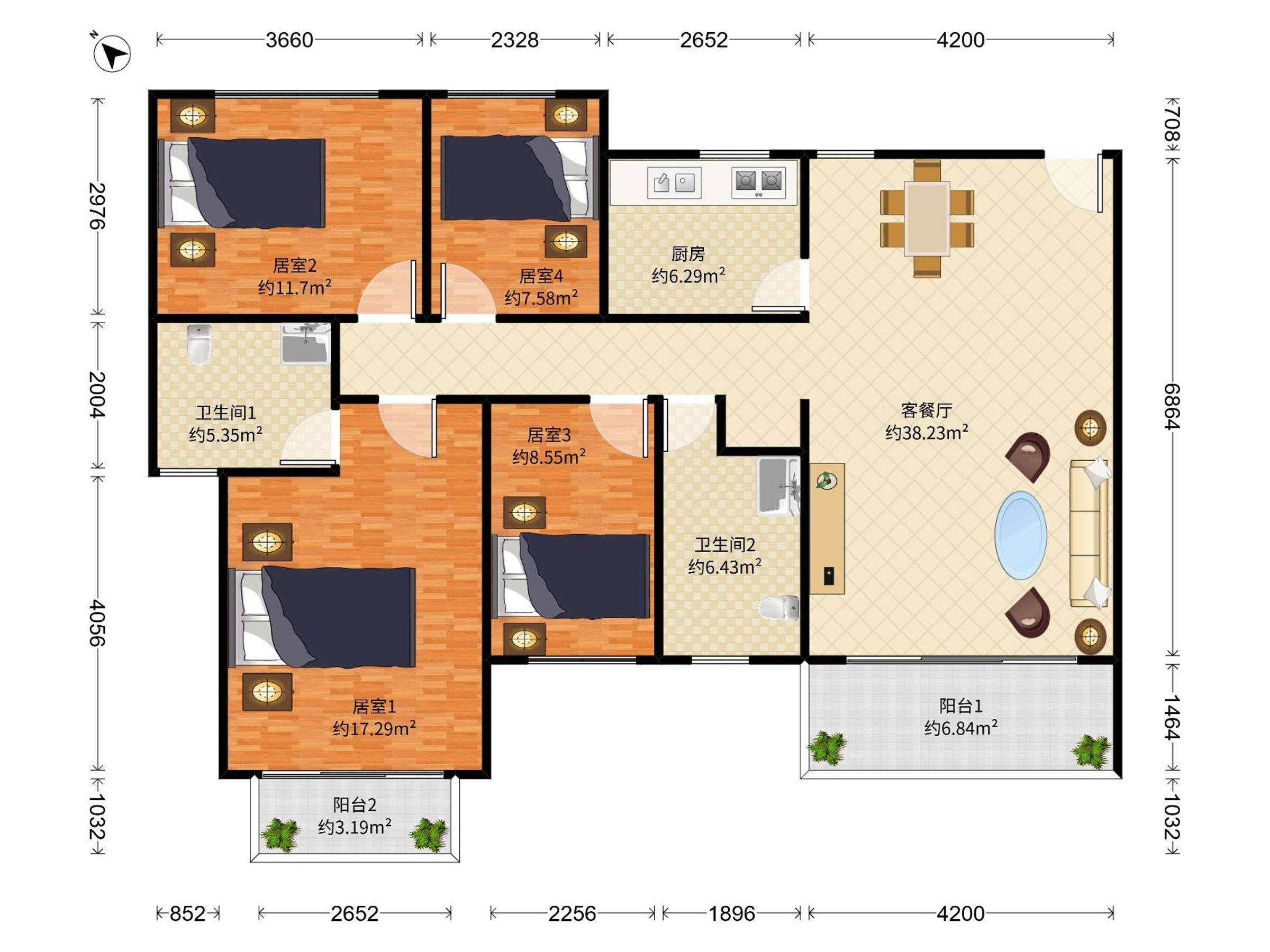 万科四季花城六期 4房2厅2卫 125.72㎡