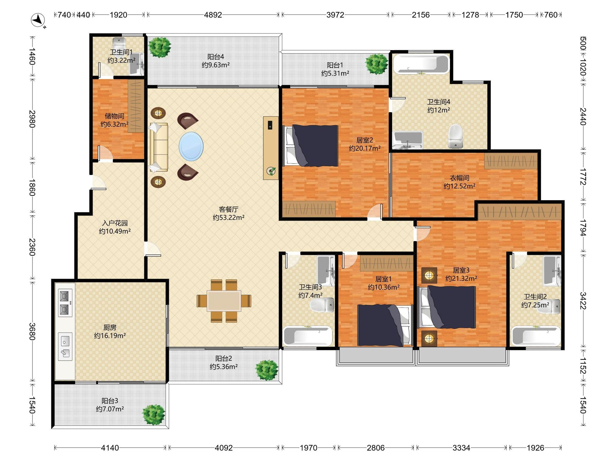 海上世界双玺花园一期 4房2厅4卫 220.39㎡