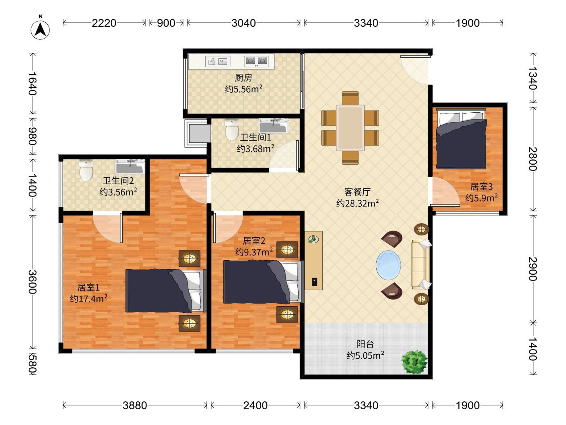 海纳公馆 3房2厅2卫 89㎡