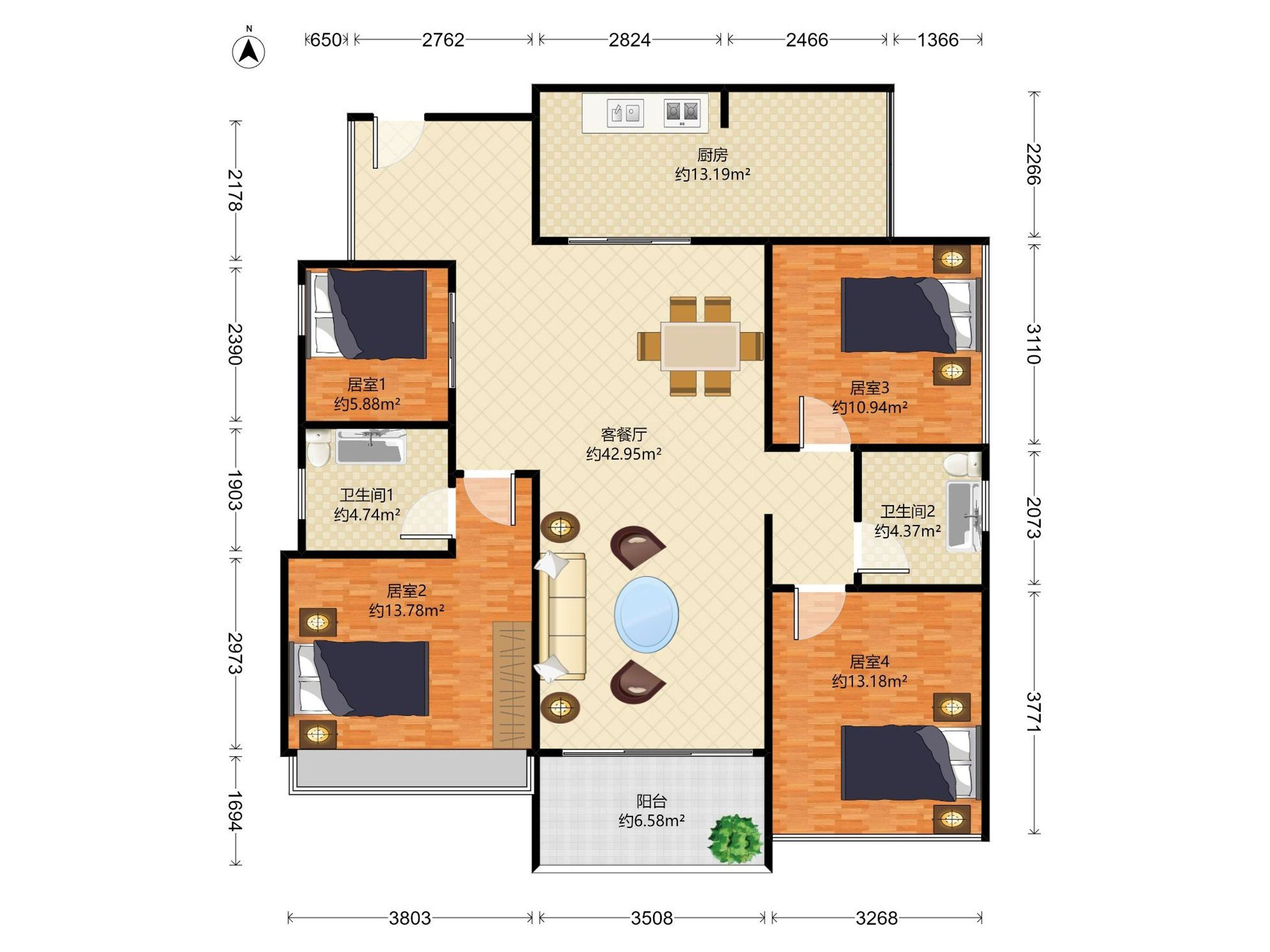 南向4室2厅，宽敞舒适，近地铁与公园，出行便利，理想家庭居所。