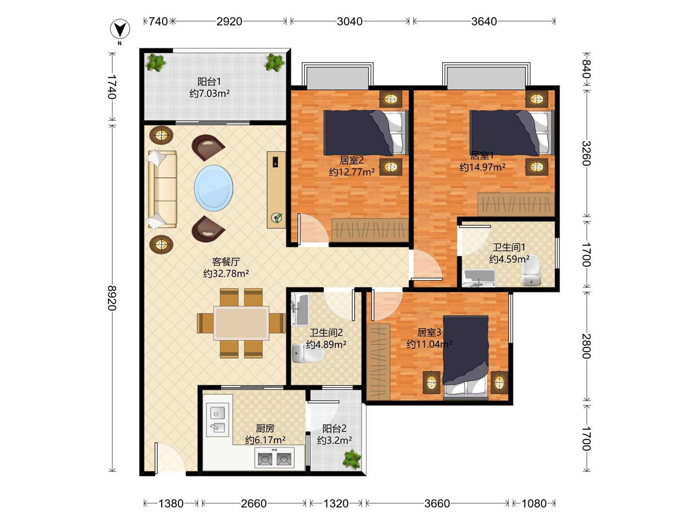 正和中州 3房2厅2卫 112.47㎡