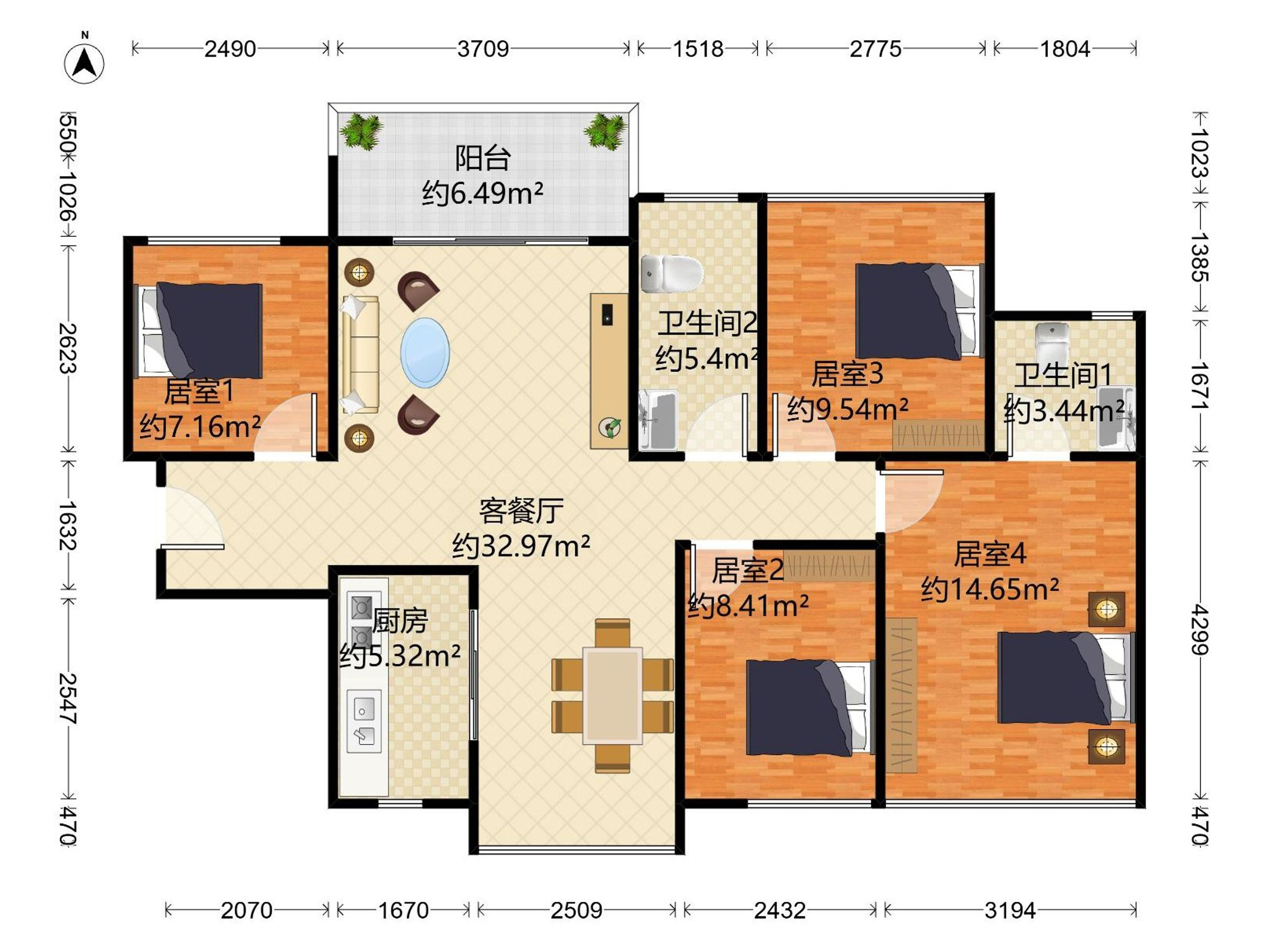 上乘蓝岸 4室2厅2卫1厨1阳 110.0 北 1