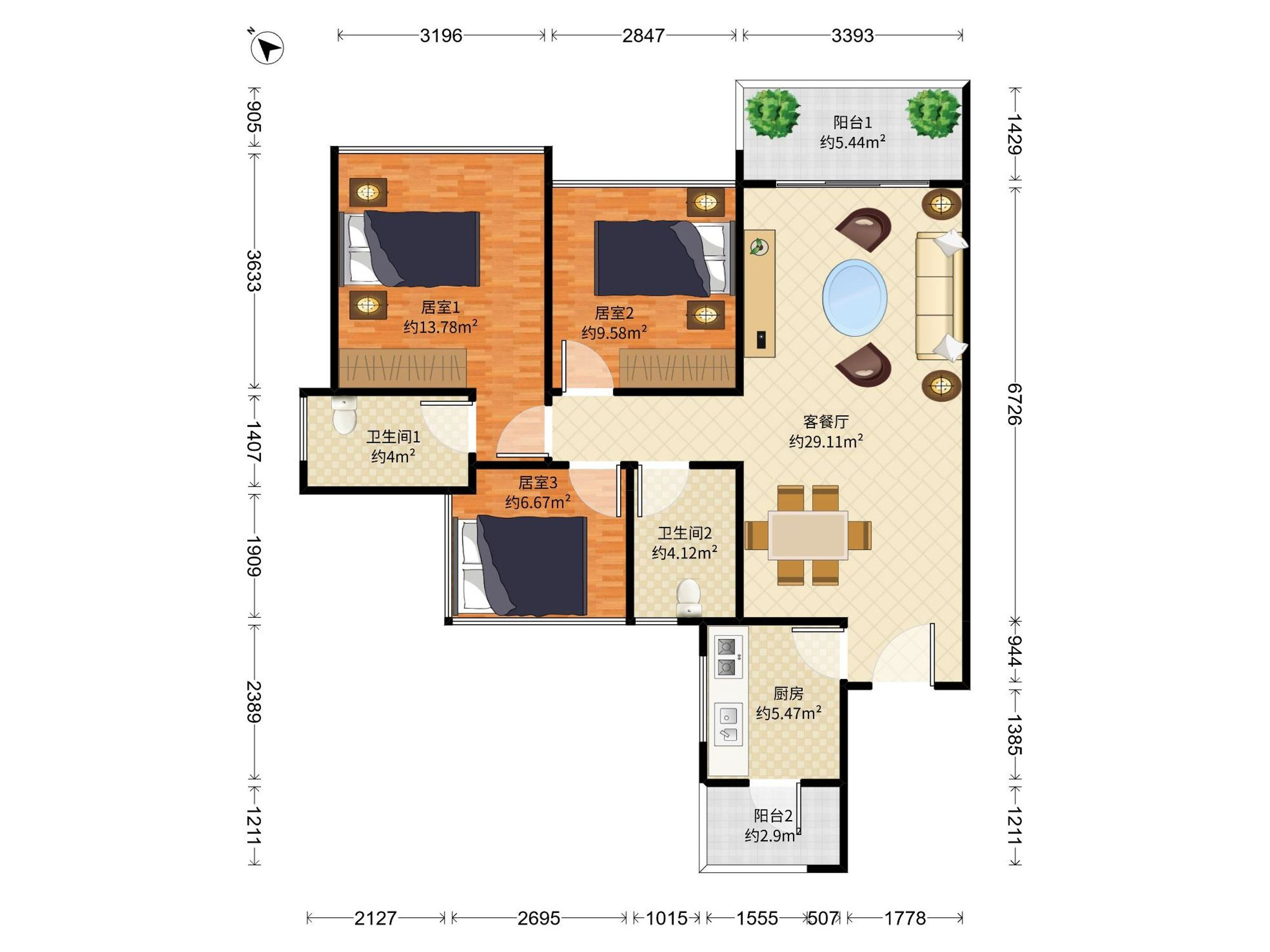 龙光玖龙台二期 3房2厅2卫 95.93㎡