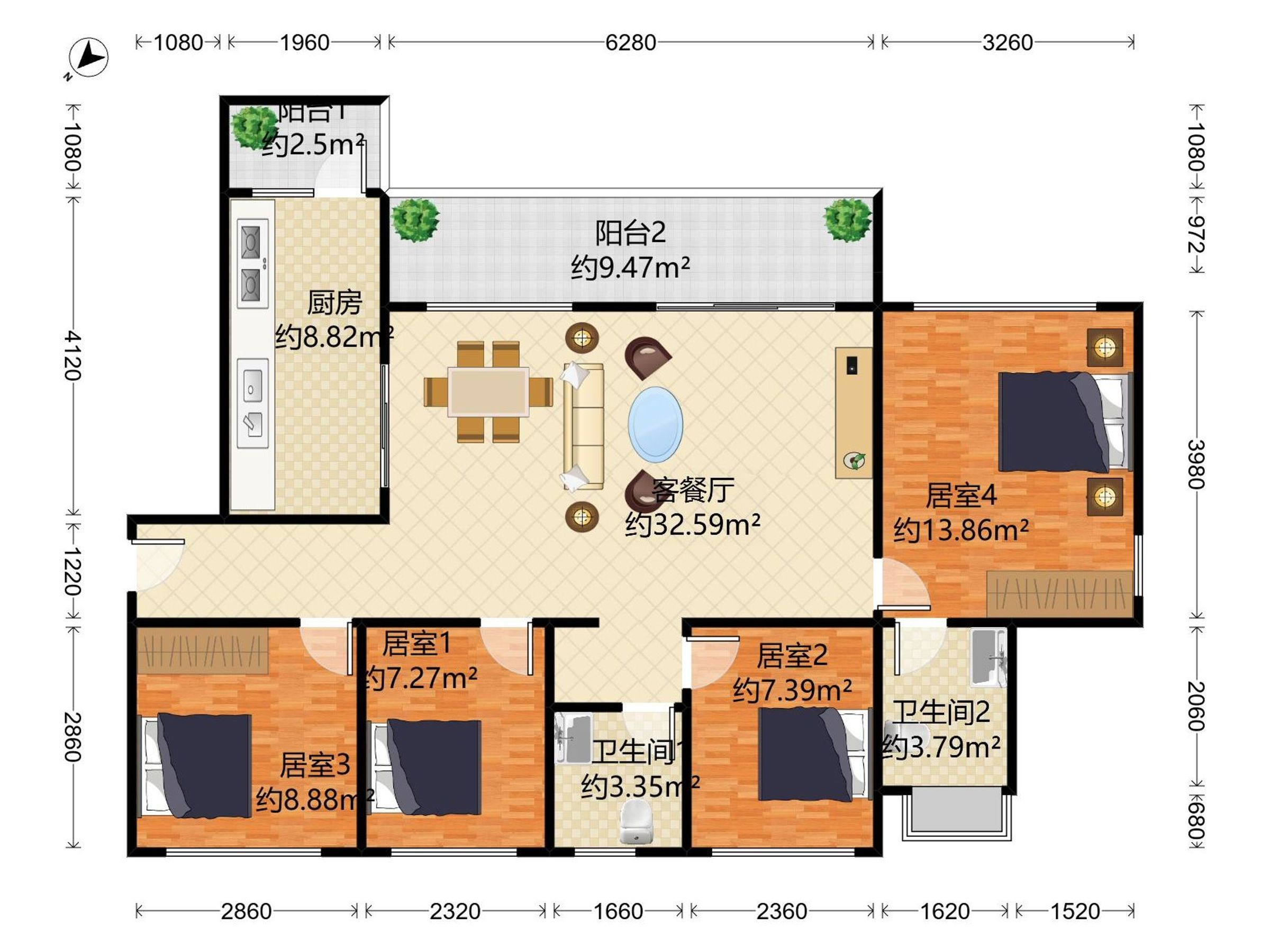 恒裕嘉城 4房2厅2卫 89.24㎡