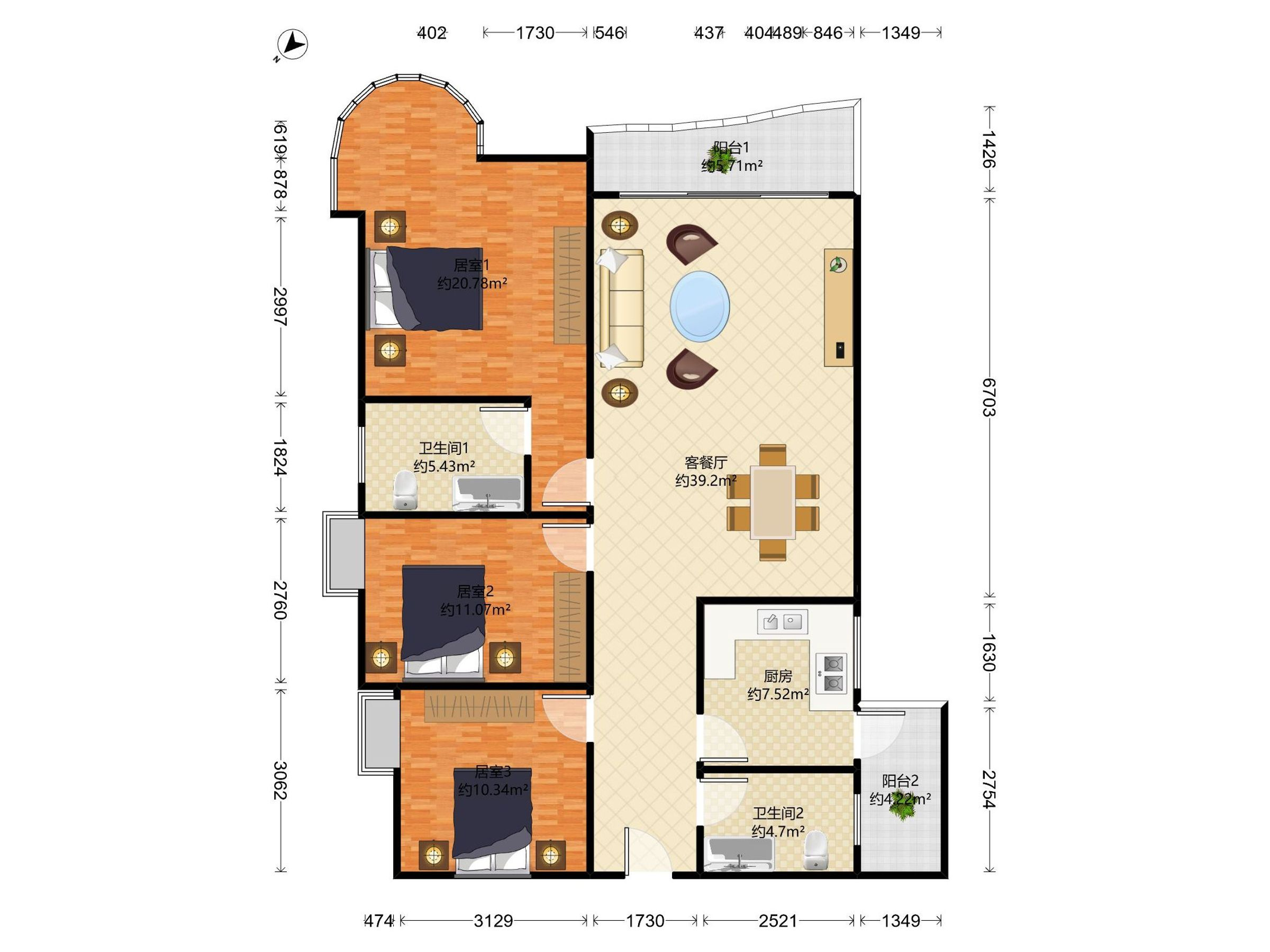 乐丰花园二期 3房2厅2卫 135㎡