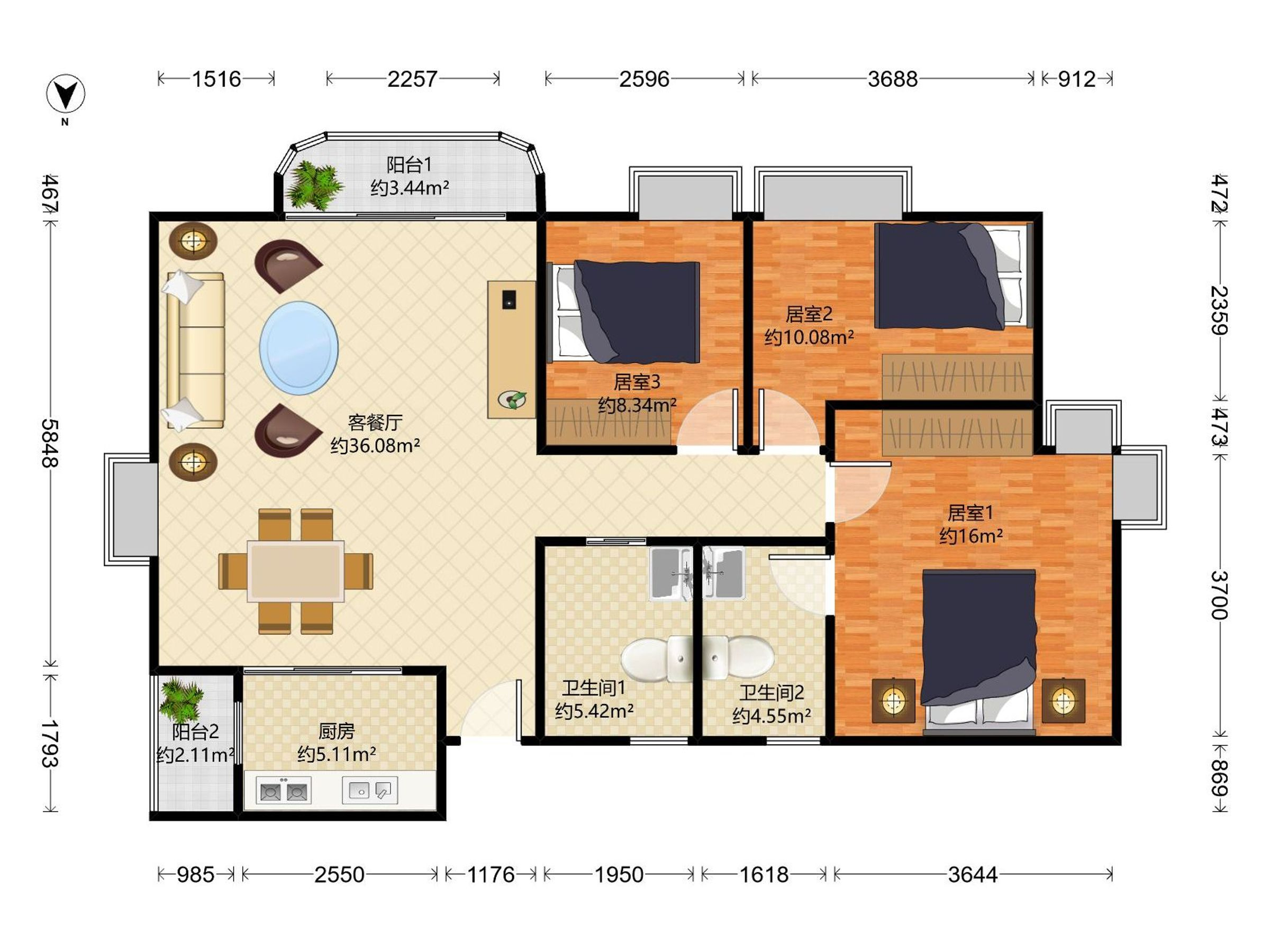 南向3室，精致装修，优越地段让家更温馨！
