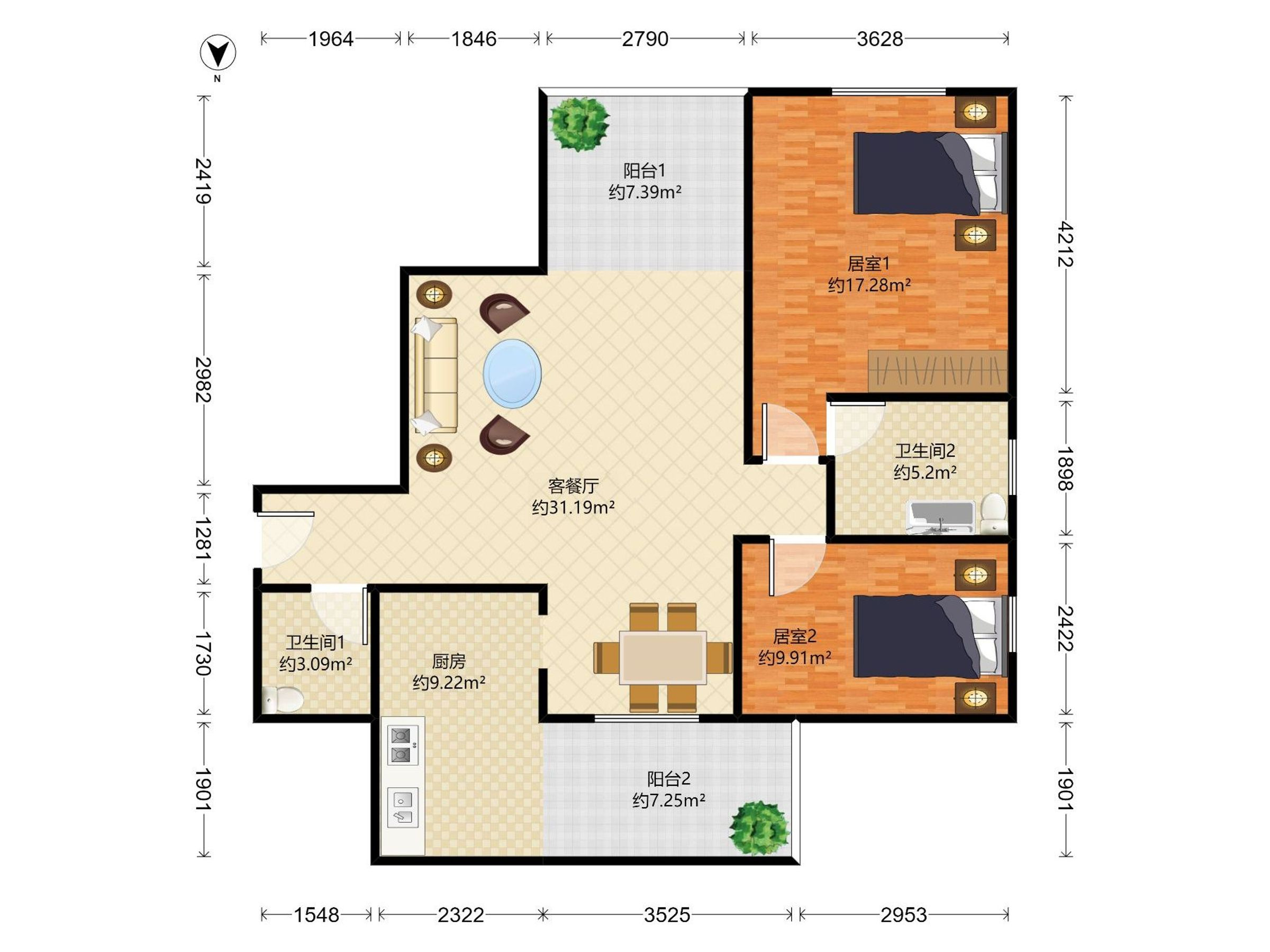 华侨城精装修大两房，居住安静舒适，靠近地铁口