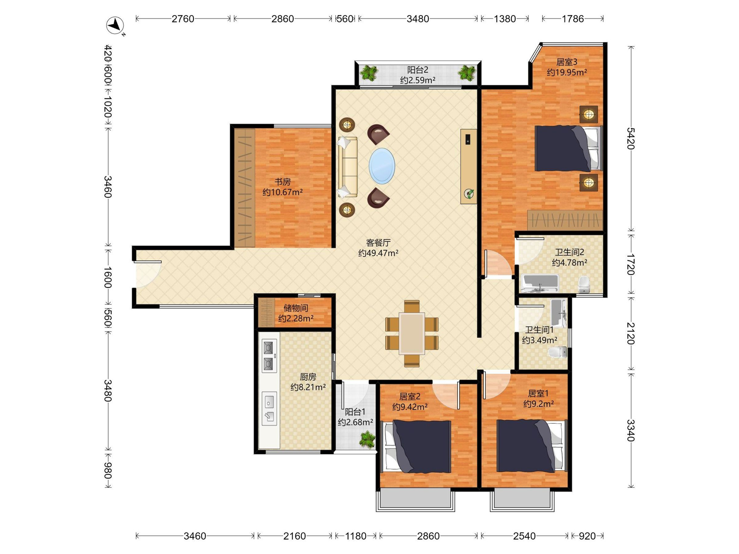南海玫瑰花园二期 5房2厅2卫 127.64㎡