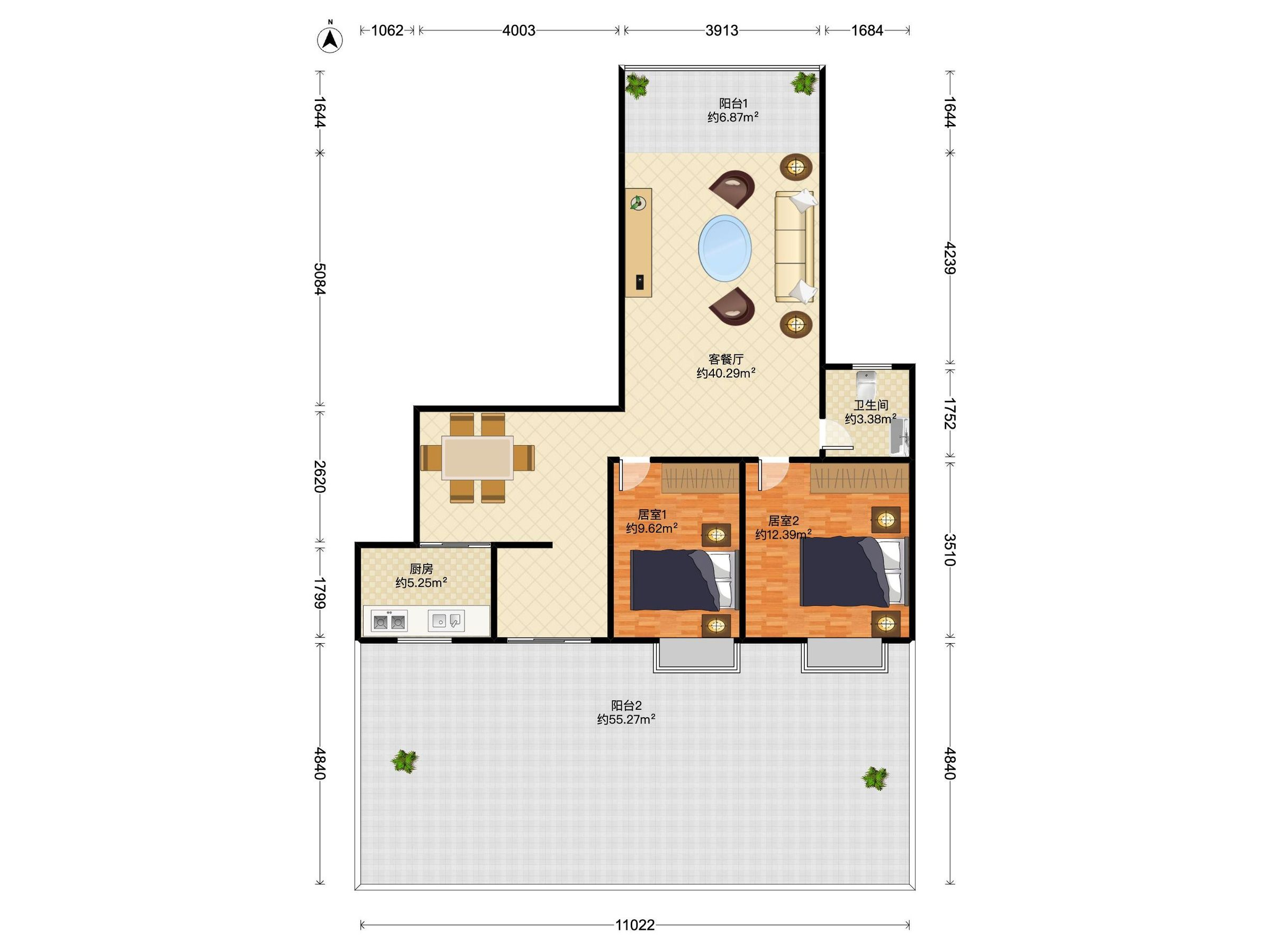 蓝波湾豪庭 2房2厅1卫 88.27㎡