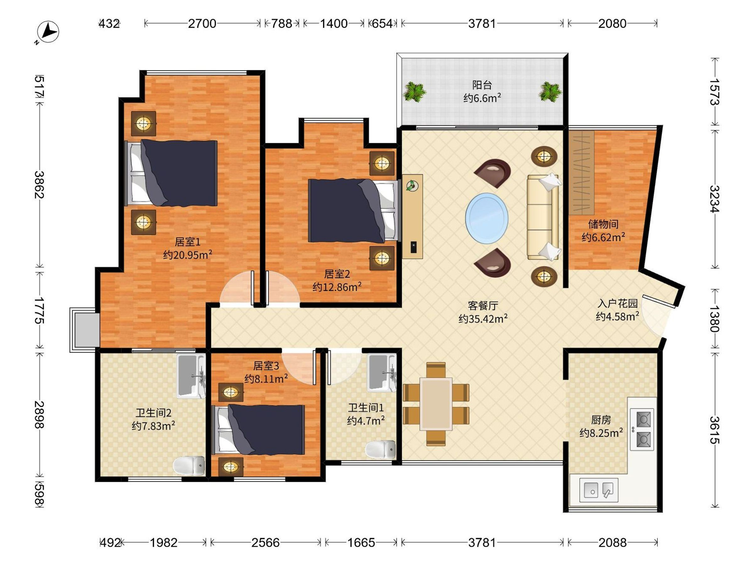 星河丹堤 4房2厅2卫 139㎡